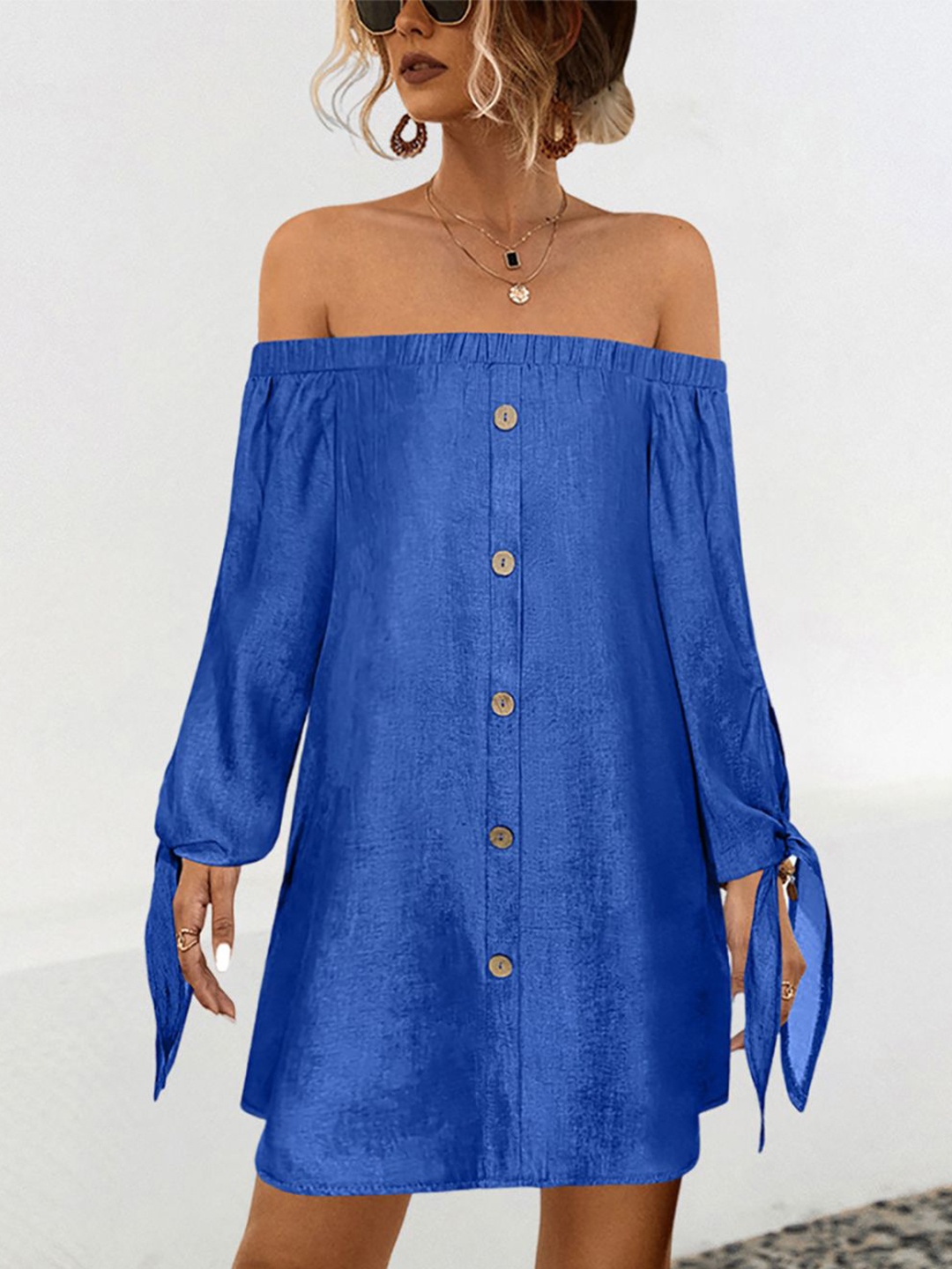

StyleCast x Revolte Off-Shoulder Sheath Mini Dress, Blue