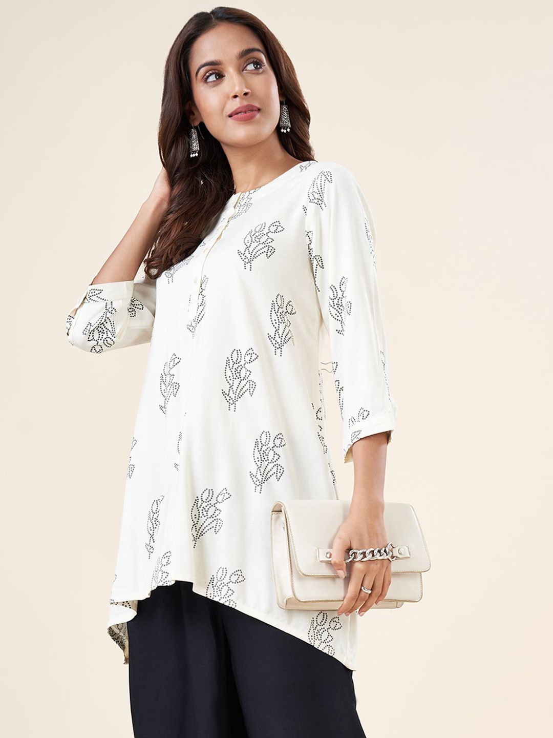 

RANGMANCH BY PANTALOONS Women Printed Tunic, Cream