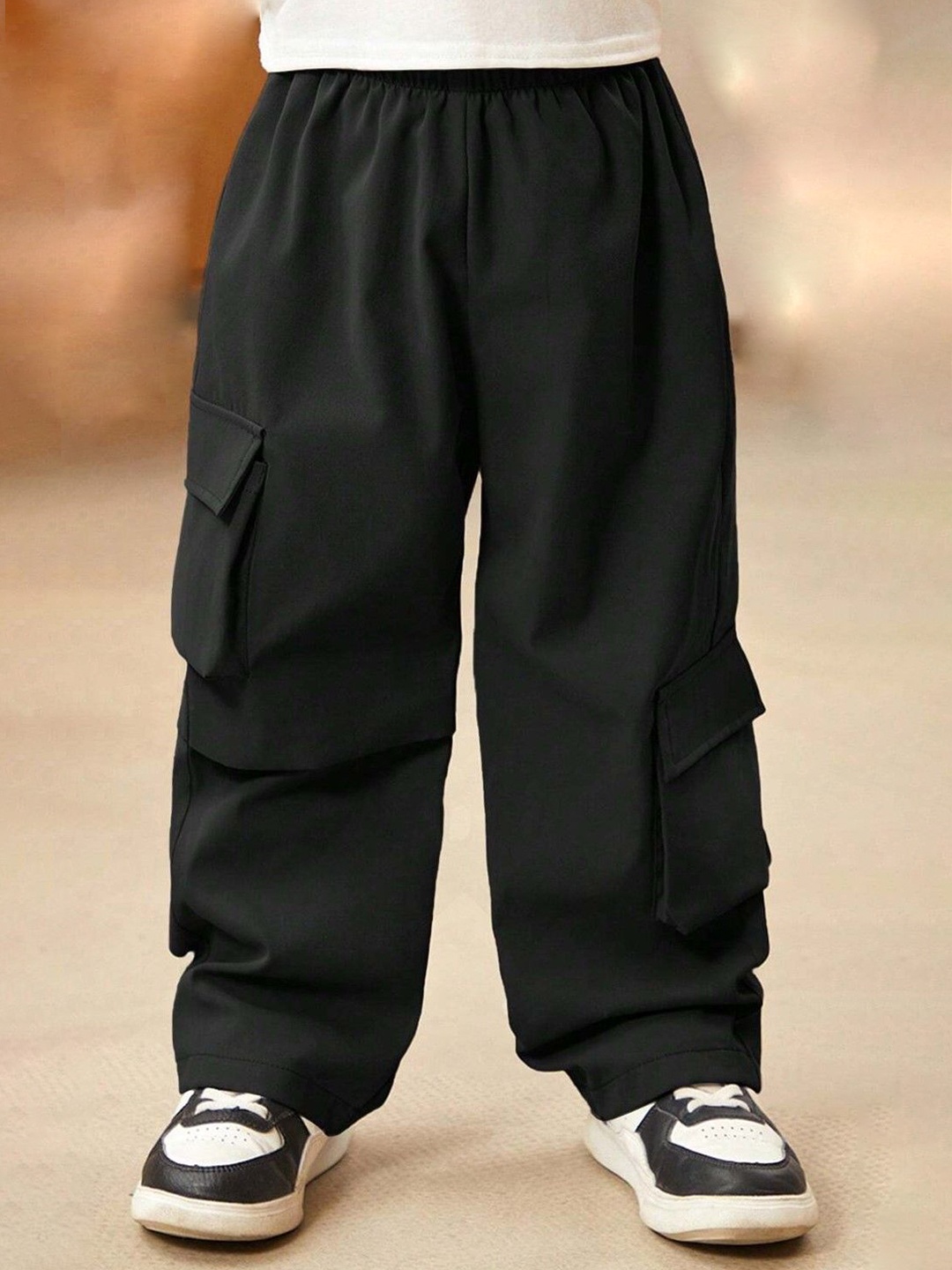 

Emblica Kids High-Rise Easy Wash Cargos Trousers, Black