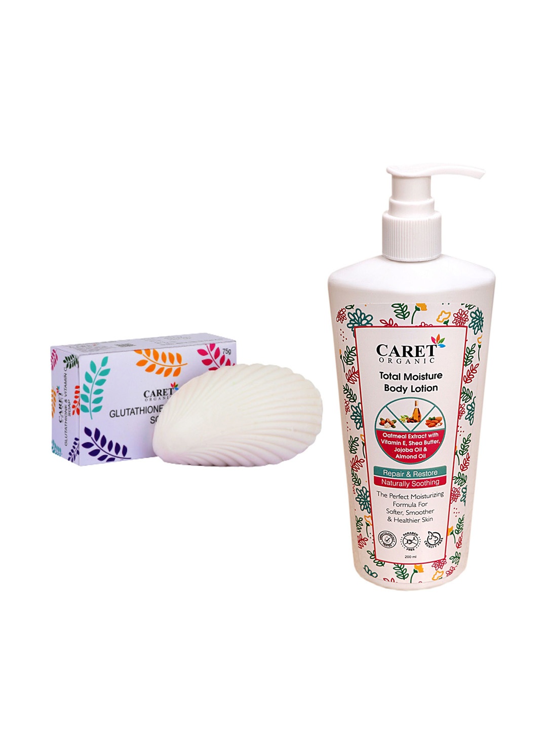 

CARET ORGANIC Glutathione Vitamin Soap - 75 g & Total Moisture Body Lotion - 200 ml, White