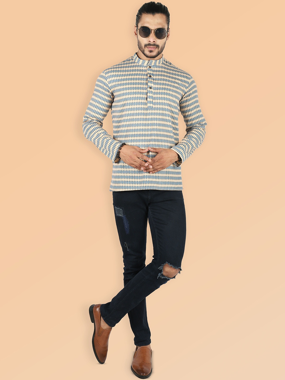 

ETHNIC FACTORY Men Striped Kurta, Beige