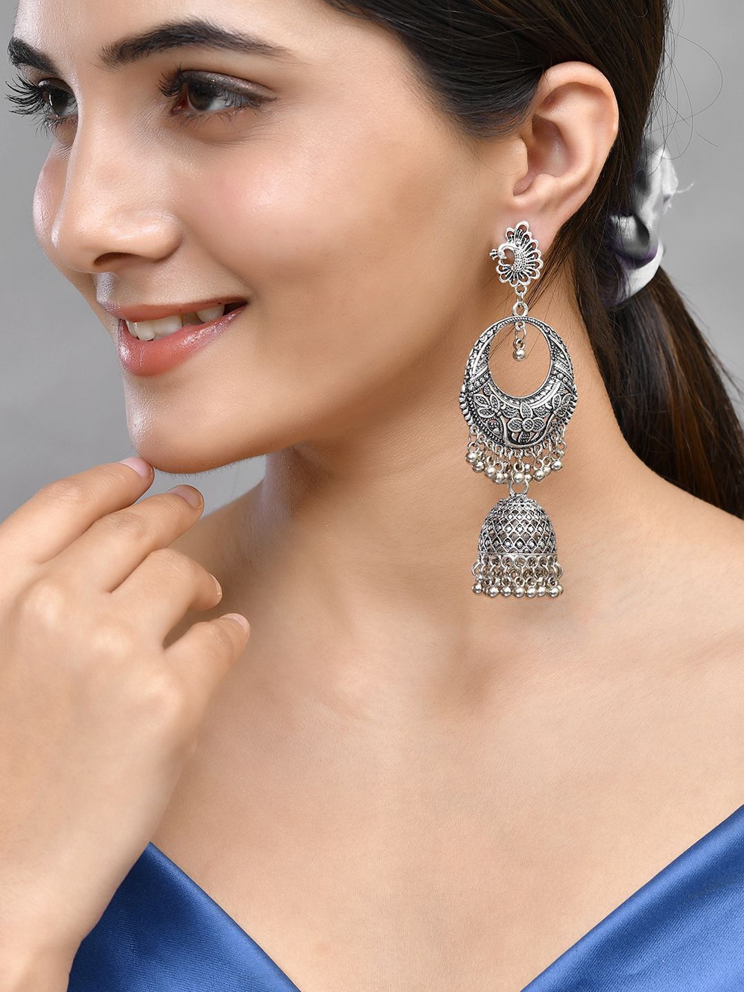 

Silvermerc Designs Silver-Plated Classic Oxidised Jhumkas