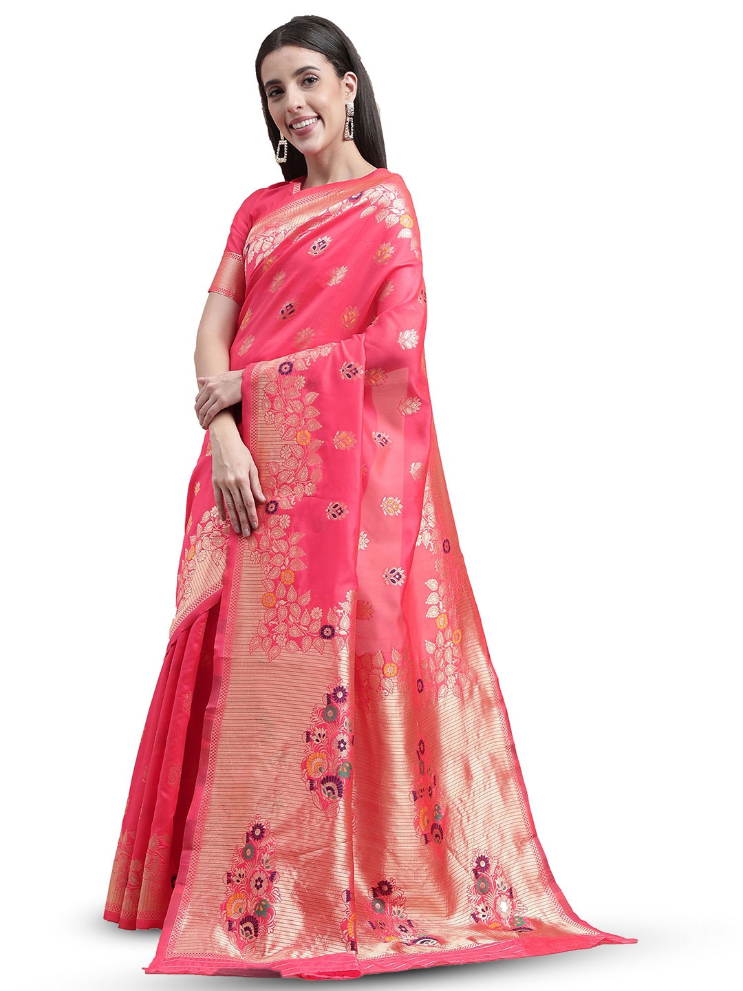 

Maroosh Woven Design Zari Traditional Kanjivaram Saree, Pink