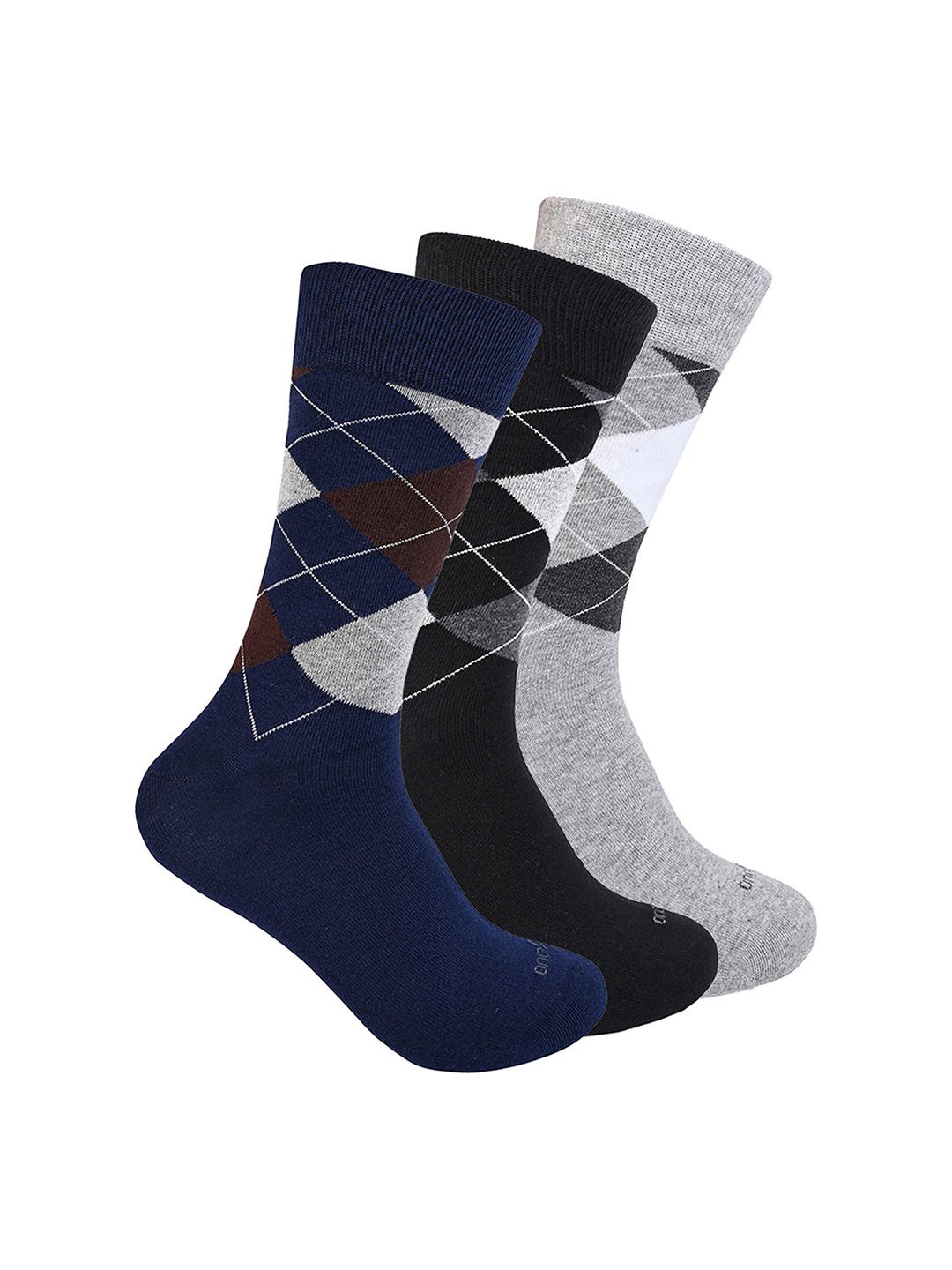 

One8 Men Pack Of 3 Patterned Cotton Calf Length Socks, Black