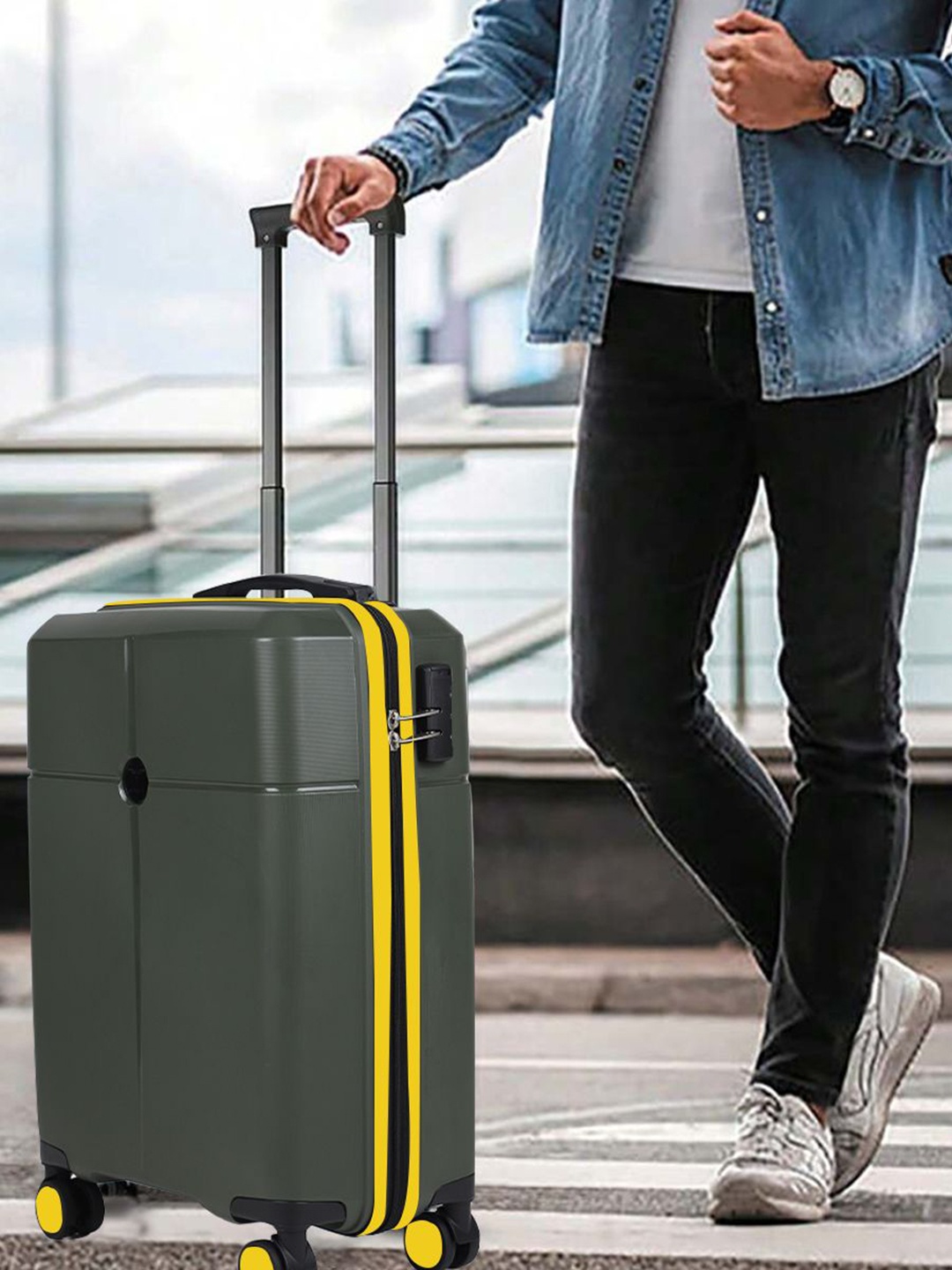 

Impulse Unisex Berlin Colourblocked Hard-Sided Cabin Trolley Bag, Green