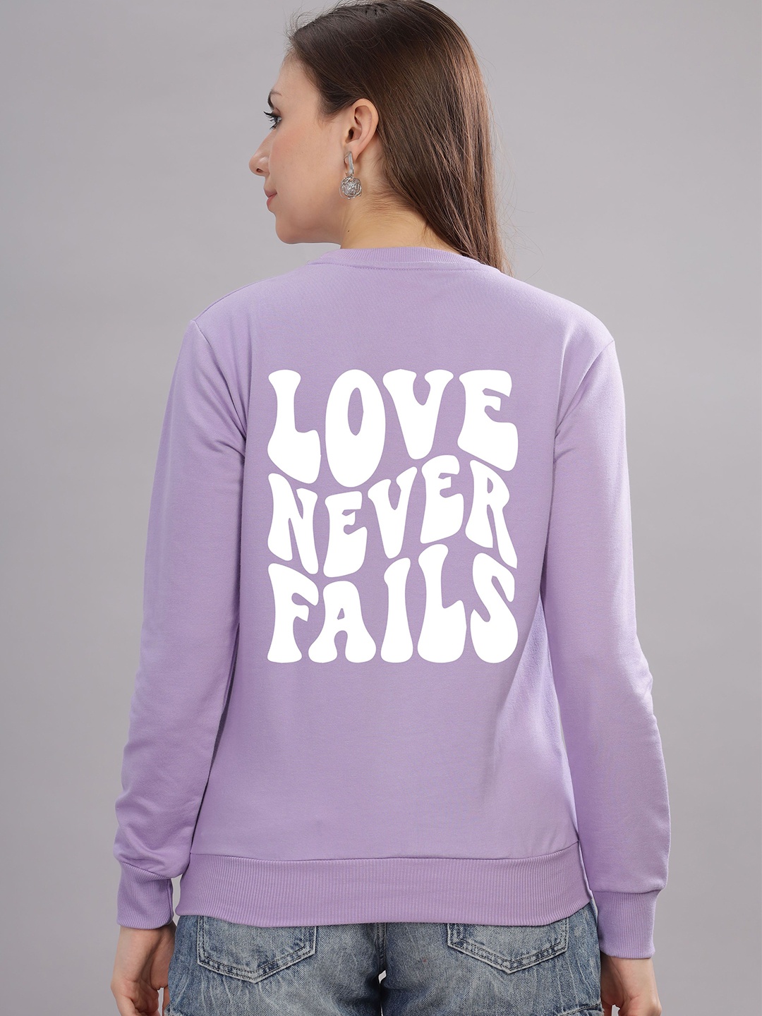 

FALTU.CO Women Typography Printed Round Neck Cotton Pullover Sweatshirt, Lavender