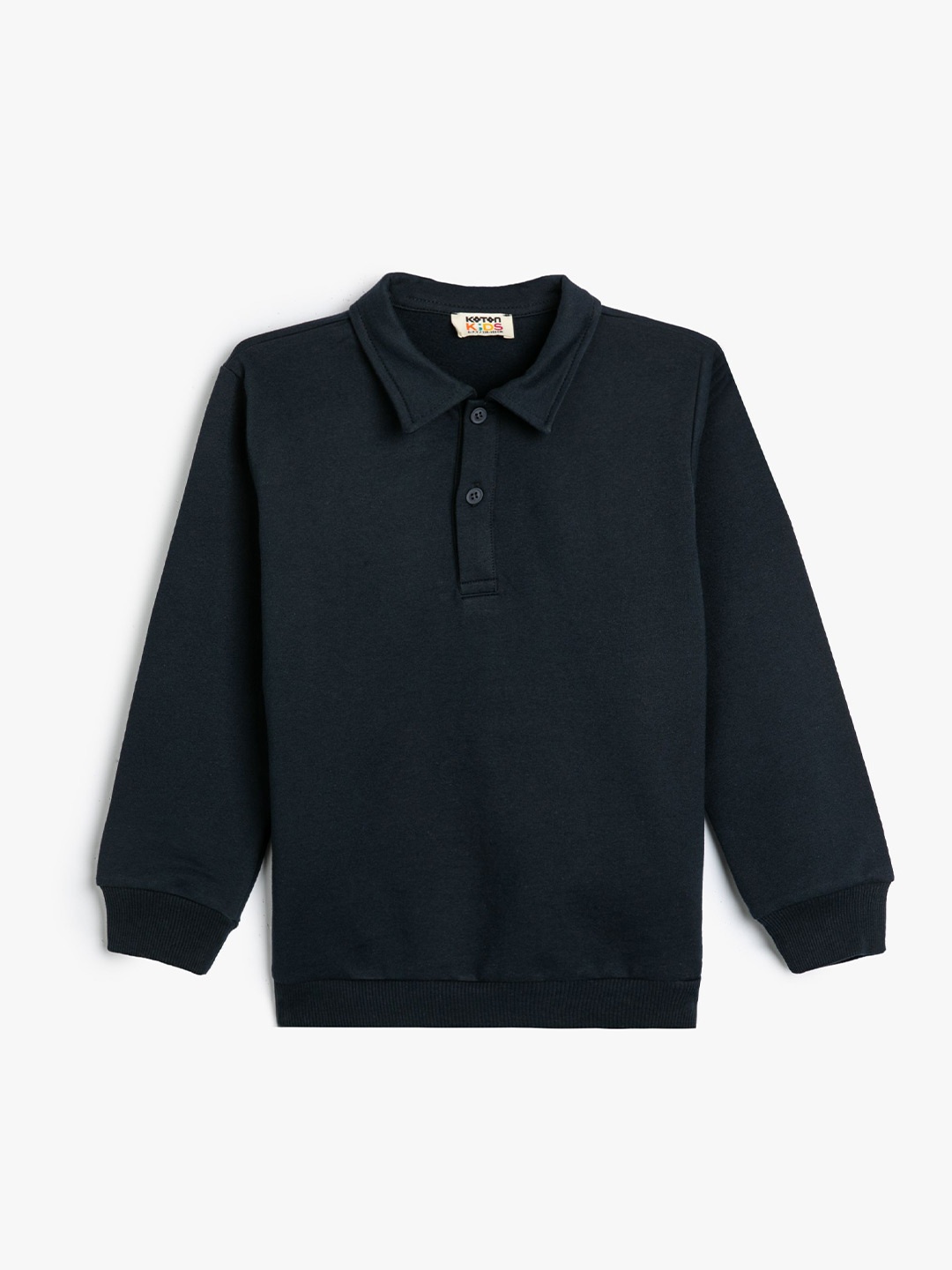 

Koton Boys Solid Shirt Collar Cotton Pullover Sweatshirt, Navy blue