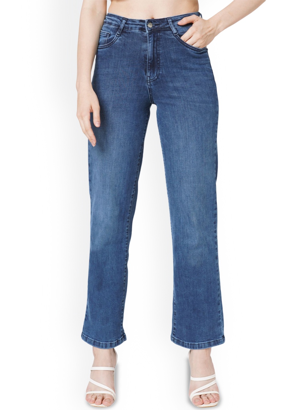 

Kraus Jeans Women Wide Leg High-Rise Light Fade Stretchable Jeans, Blue
