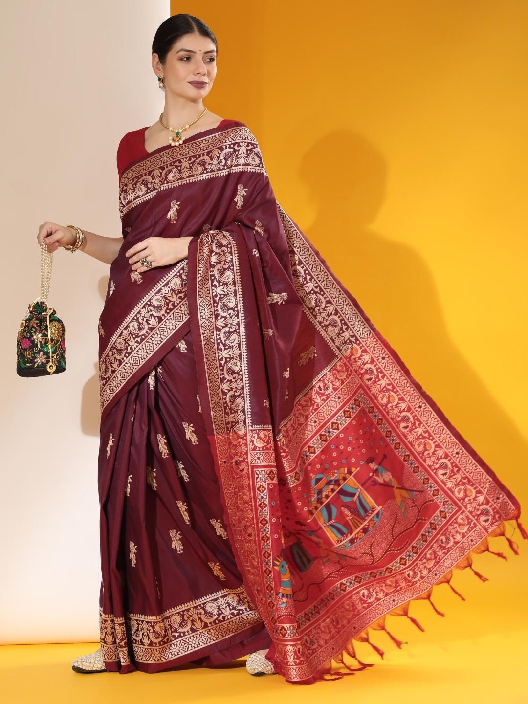 

Kandora Woven Design Zari Pure Silk Saree, Lavender