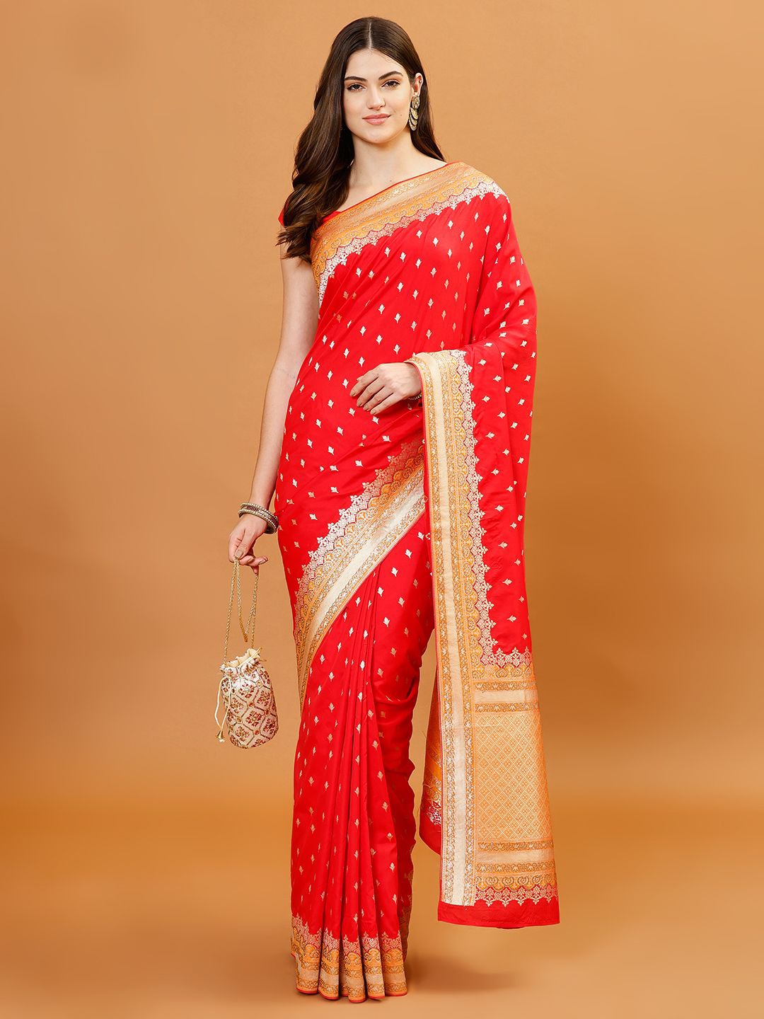 

Meena Bazaar Woven Design Zari Banarasi Saree, Red