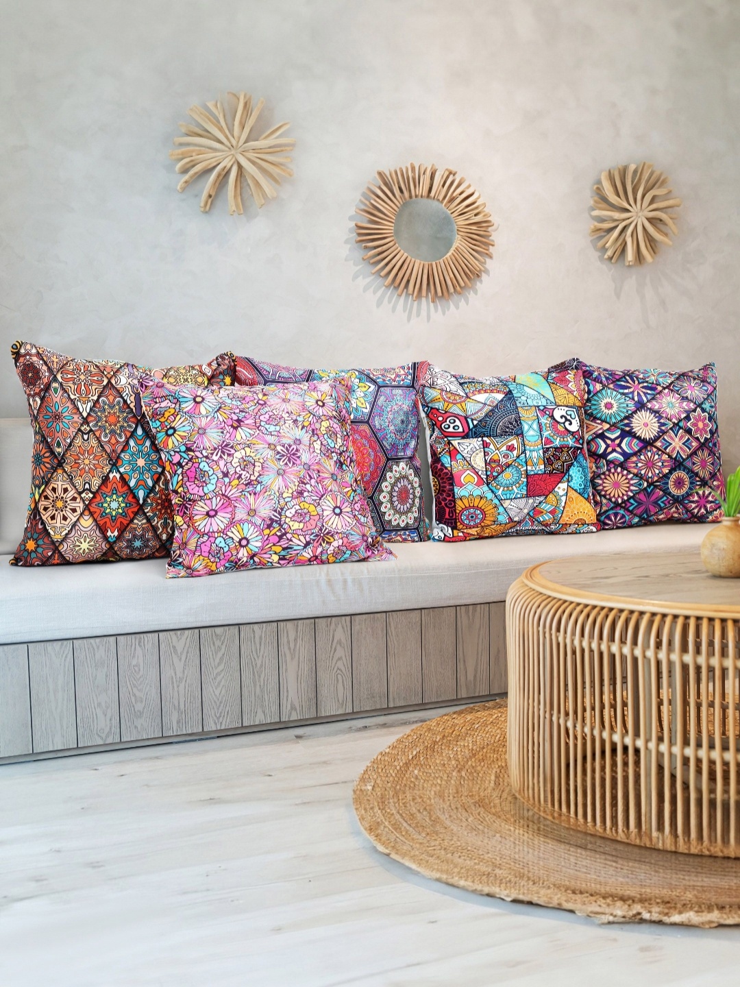 

Vendola Pink & Blue 5 Pieces Floral Printed Satin Square Cushion Covers