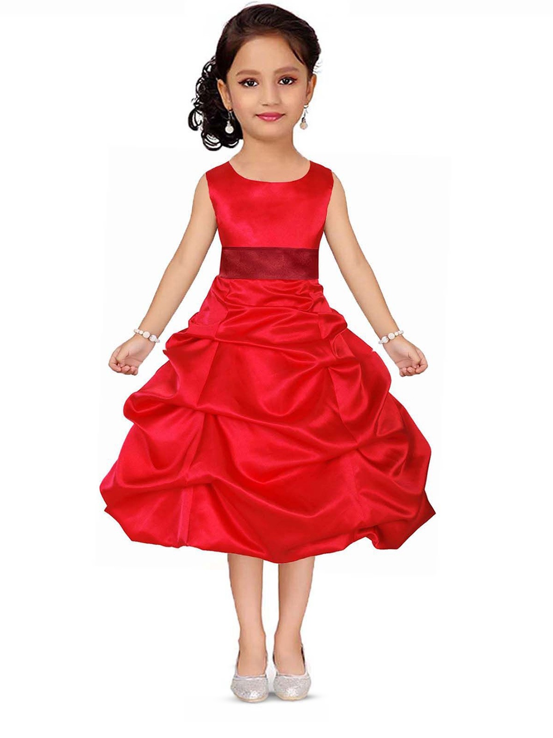 

Wish little Girls Self Design A-Line Dress, Red