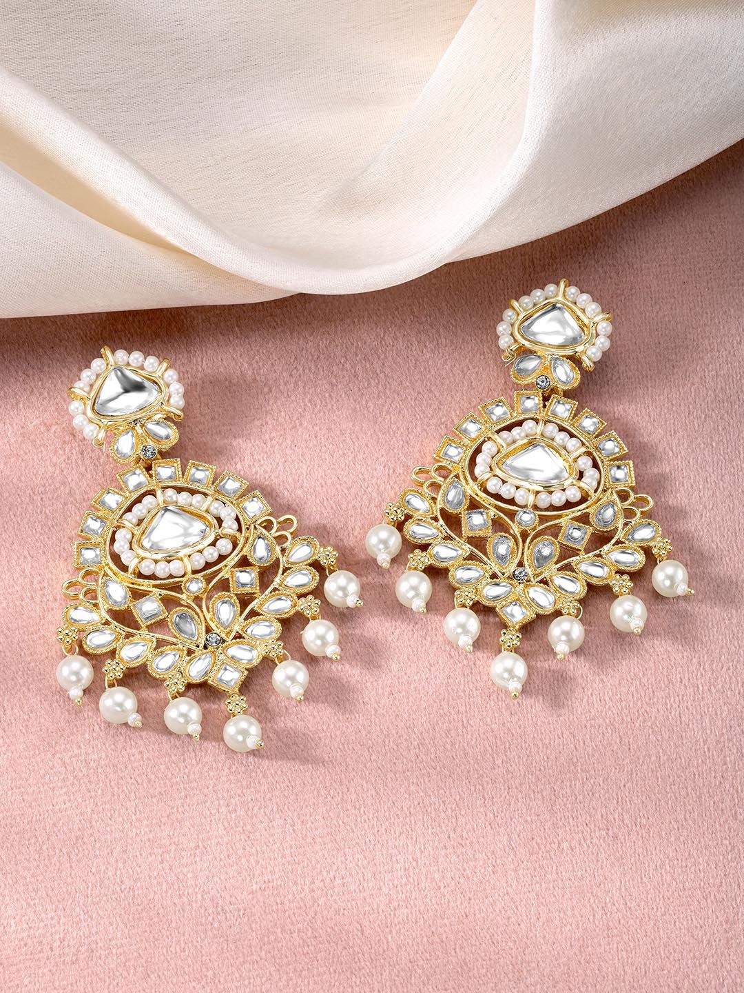 

Peora Gold-Plated Stone Studded & Beaded Drop Earrings