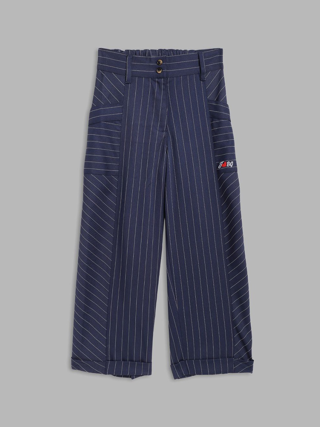 

Blue Giraffe Girls Striped Loose Fit Trousers, Navy blue