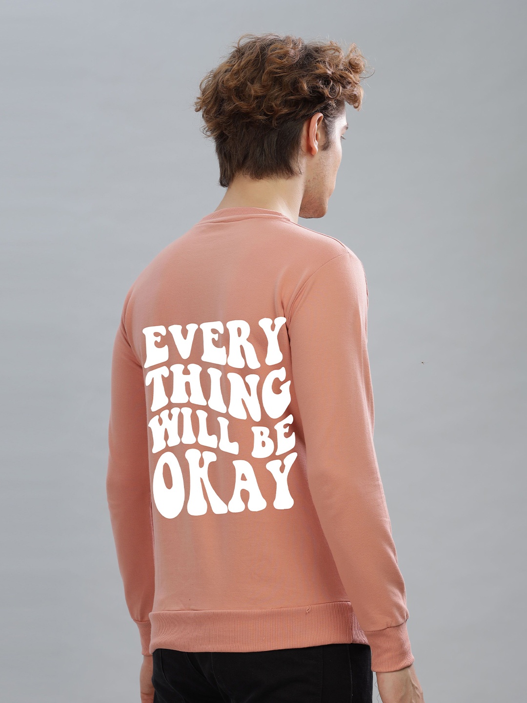 

FALTU.CO Men Typography Printed Round Neck Cotton Pullover Sweatshirt, Peach