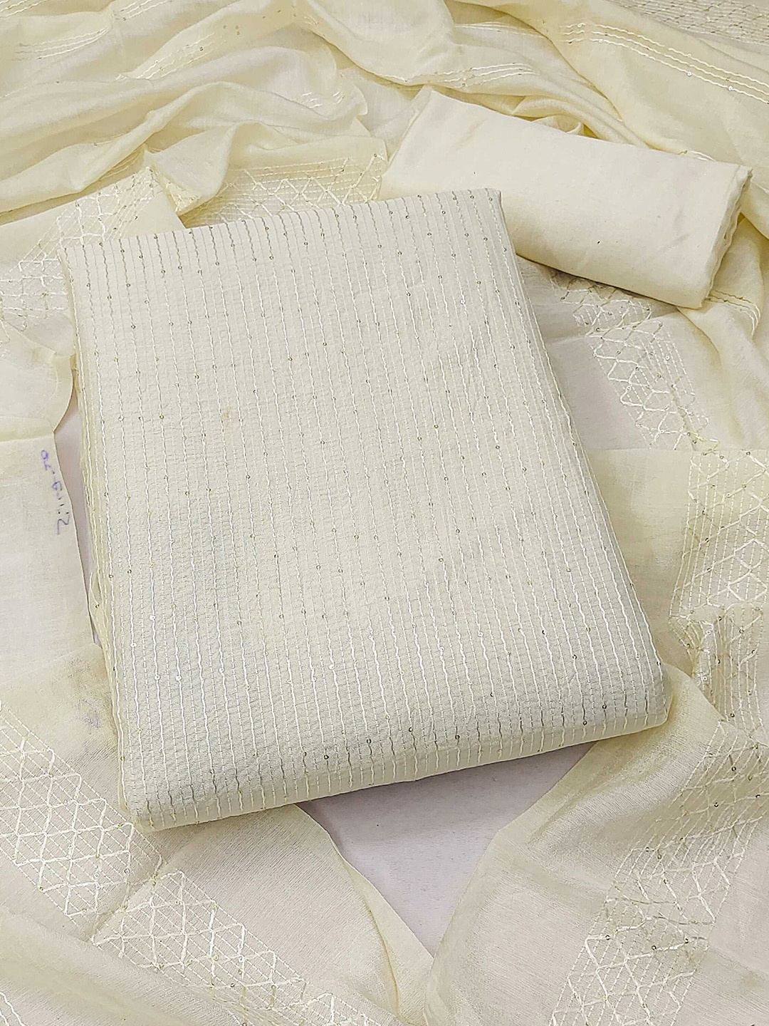 

Panzora Embroidered Unstitched Dress Material, White