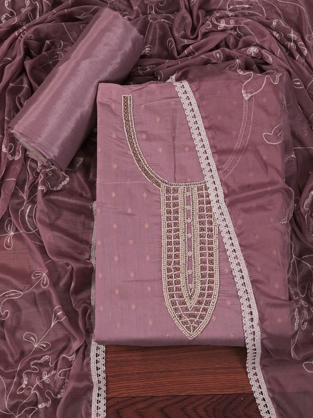 

Jaipur Kurti Embellished Silk Woven Design Dress Material with Dupatta, Purple