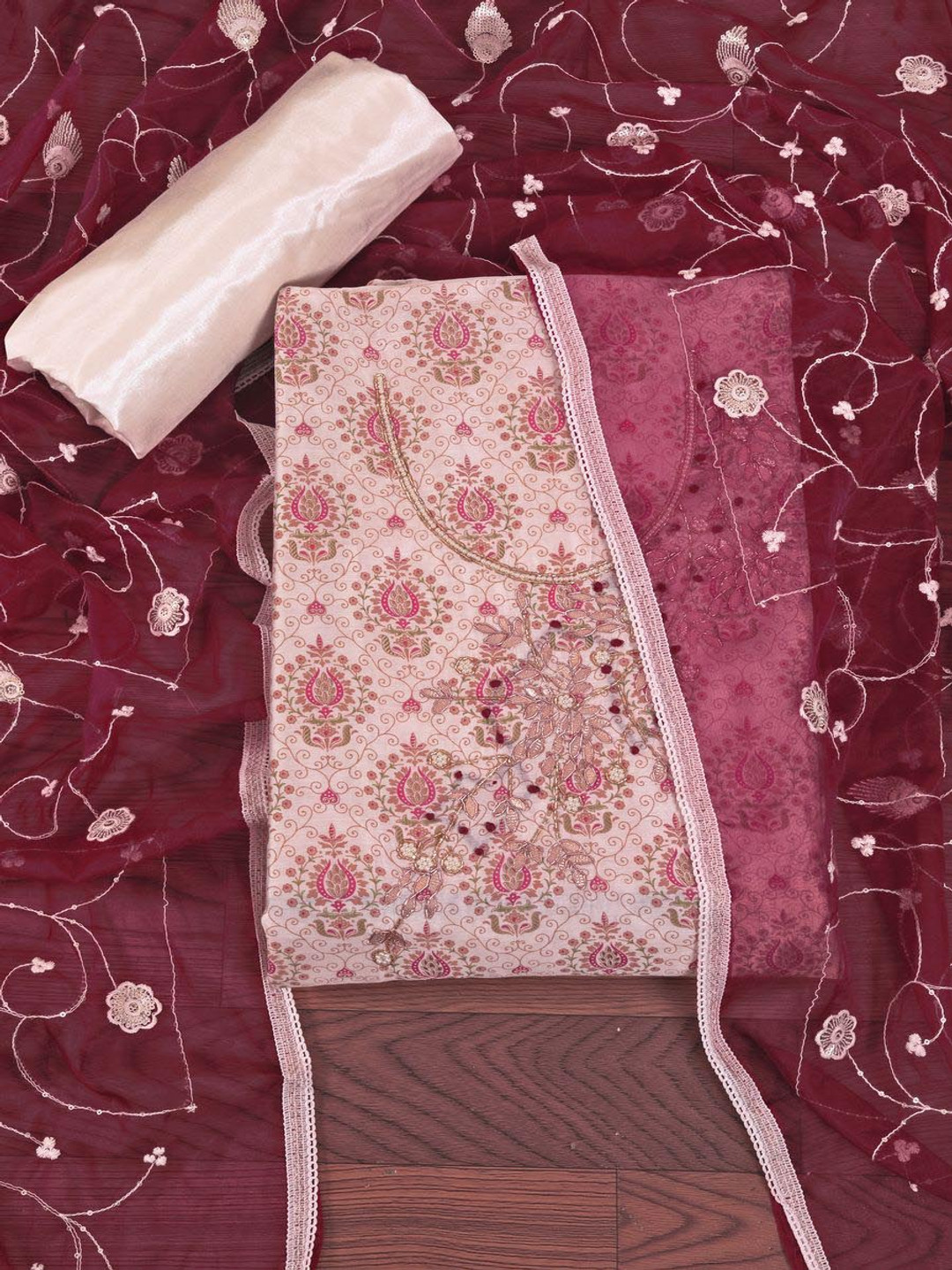 

Jaipur Kurti Embellished Organza Dress Material with Dupatta, Pink