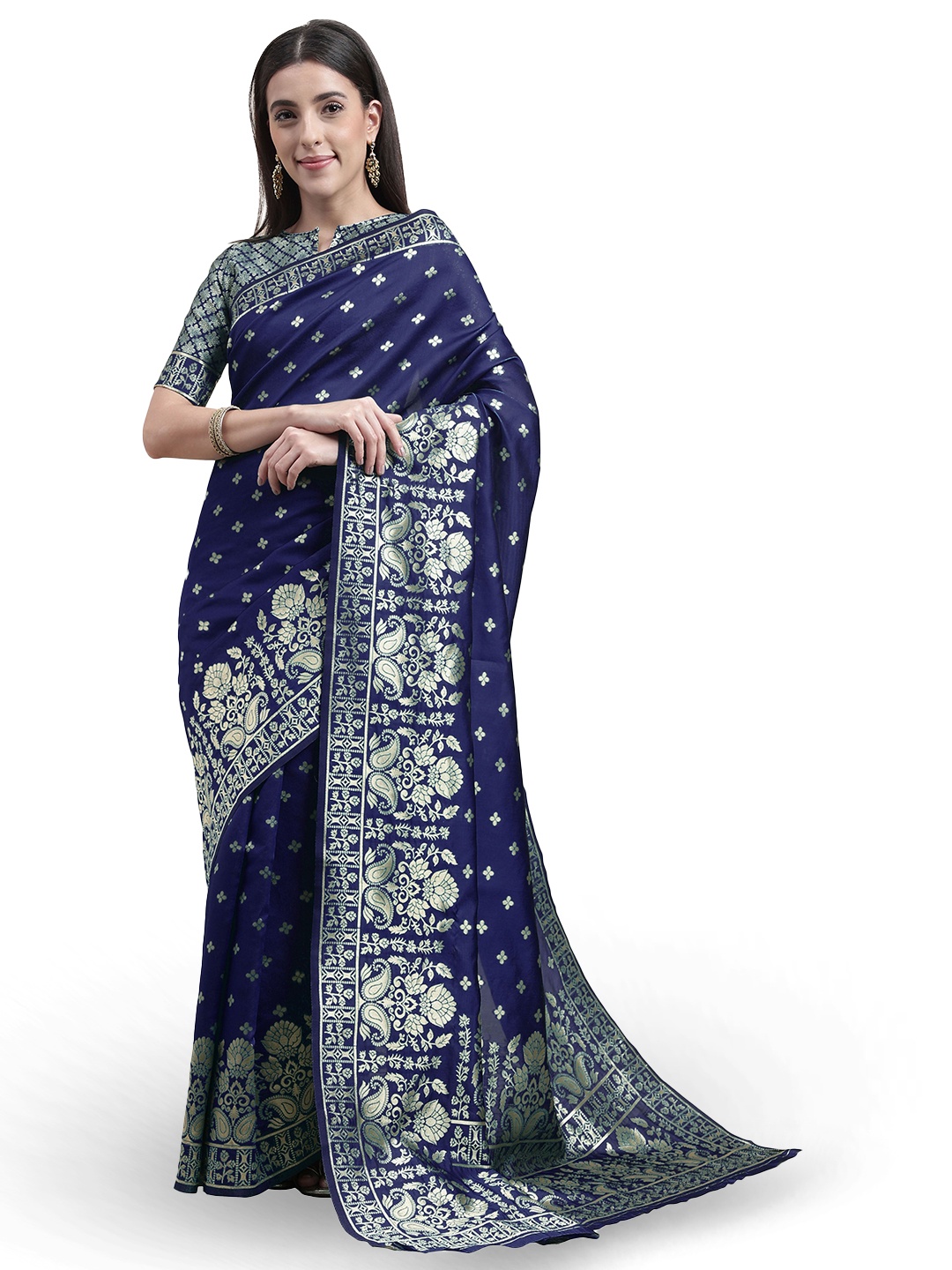 

Maroosh Woven Design Printed Zari Banarasi Saree, Blue
