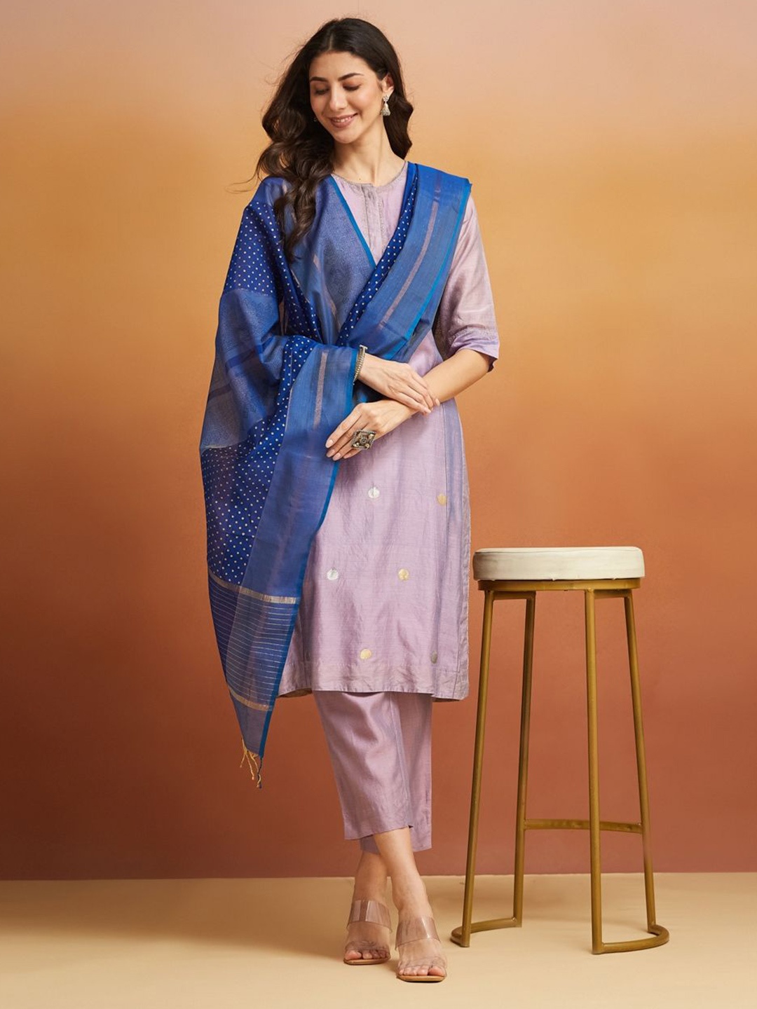

Fabindia Ethnic Motifs Printed Cotton Silk Dupatta, Blue