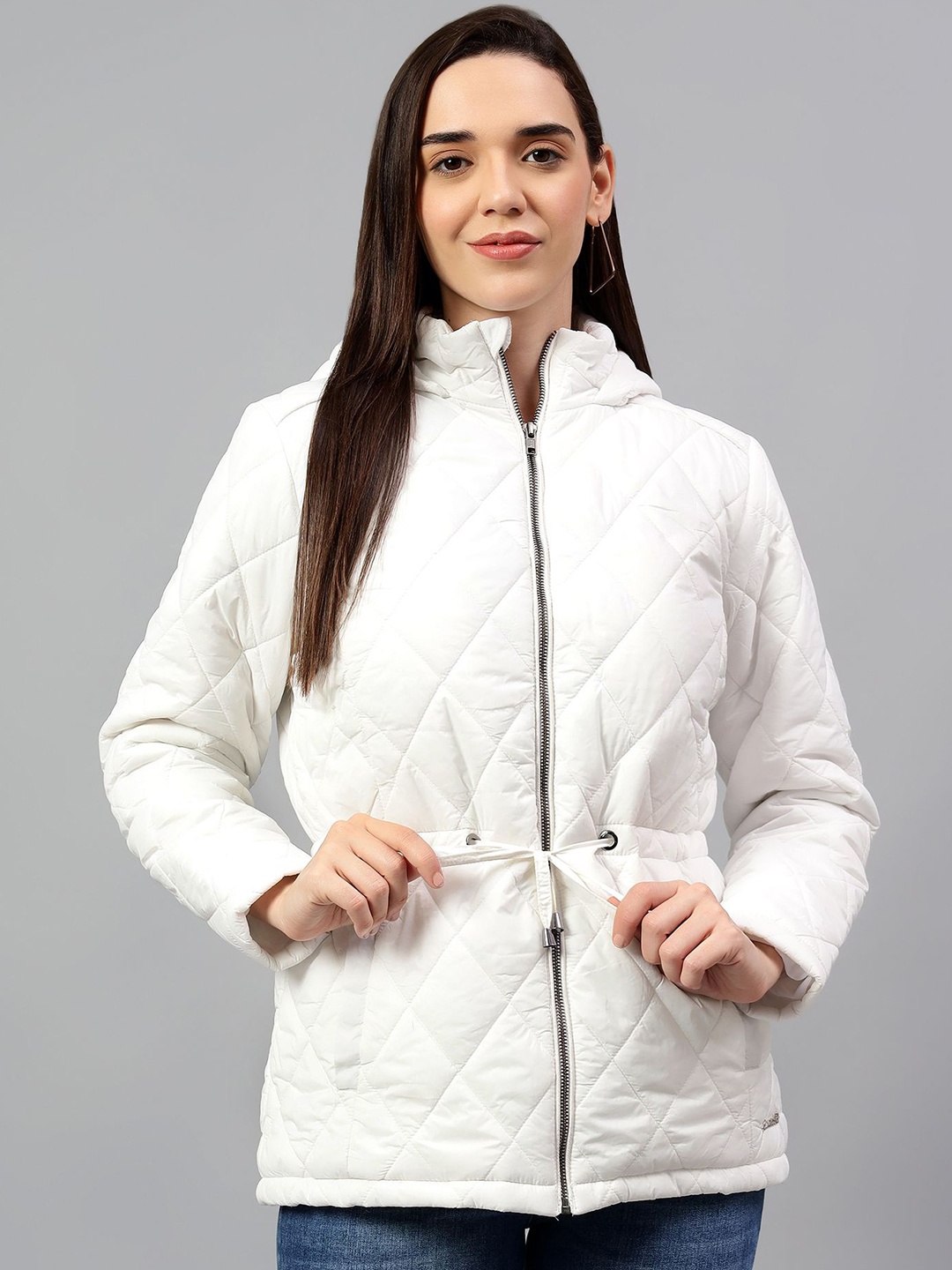 

Cantabil Women Hooded Quilted Jacket, Off white