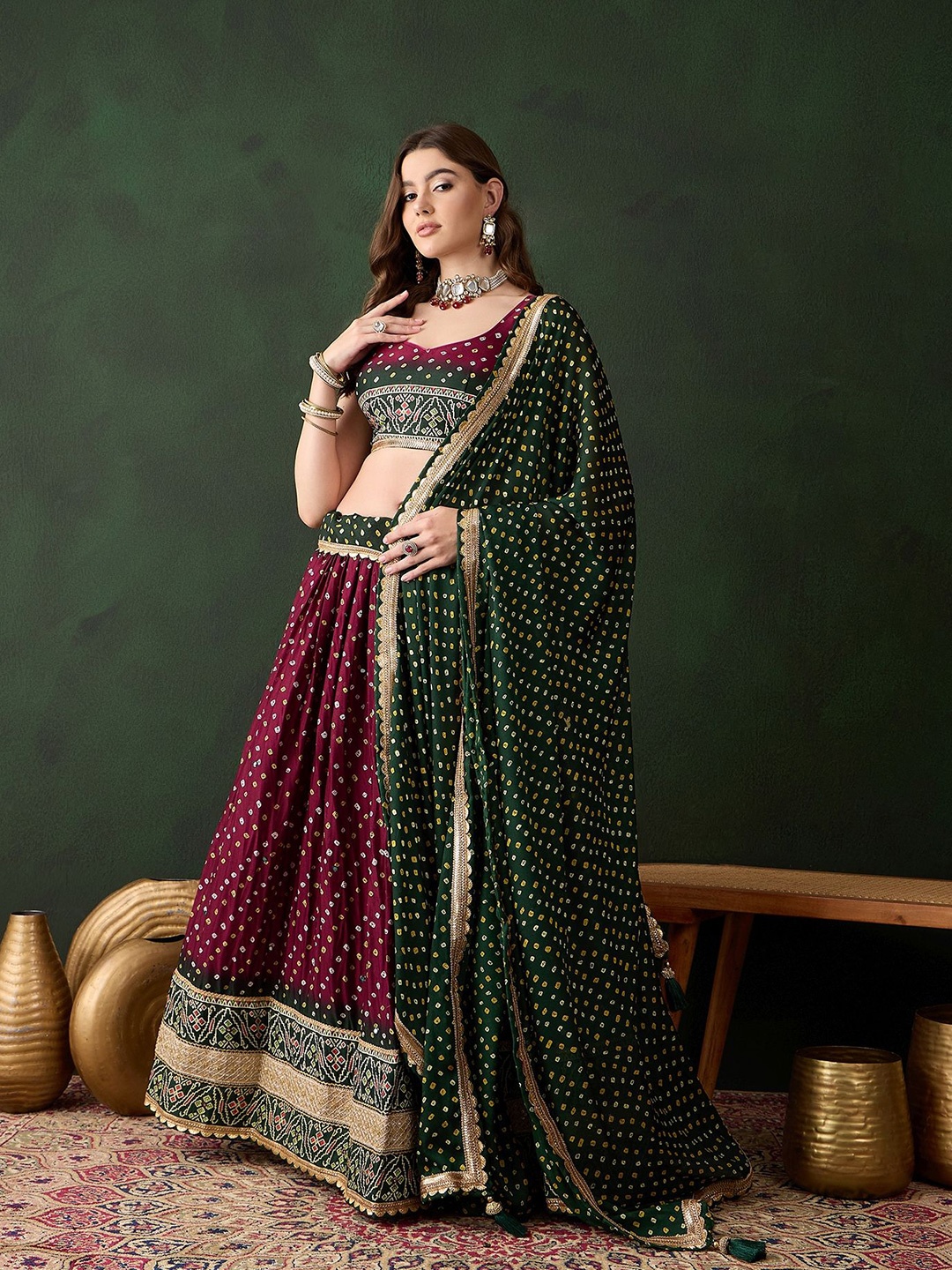 

SHRINGARINI Printed Ready to Wear Lehenga & Unstitched Blouse With Dupatta, Purple