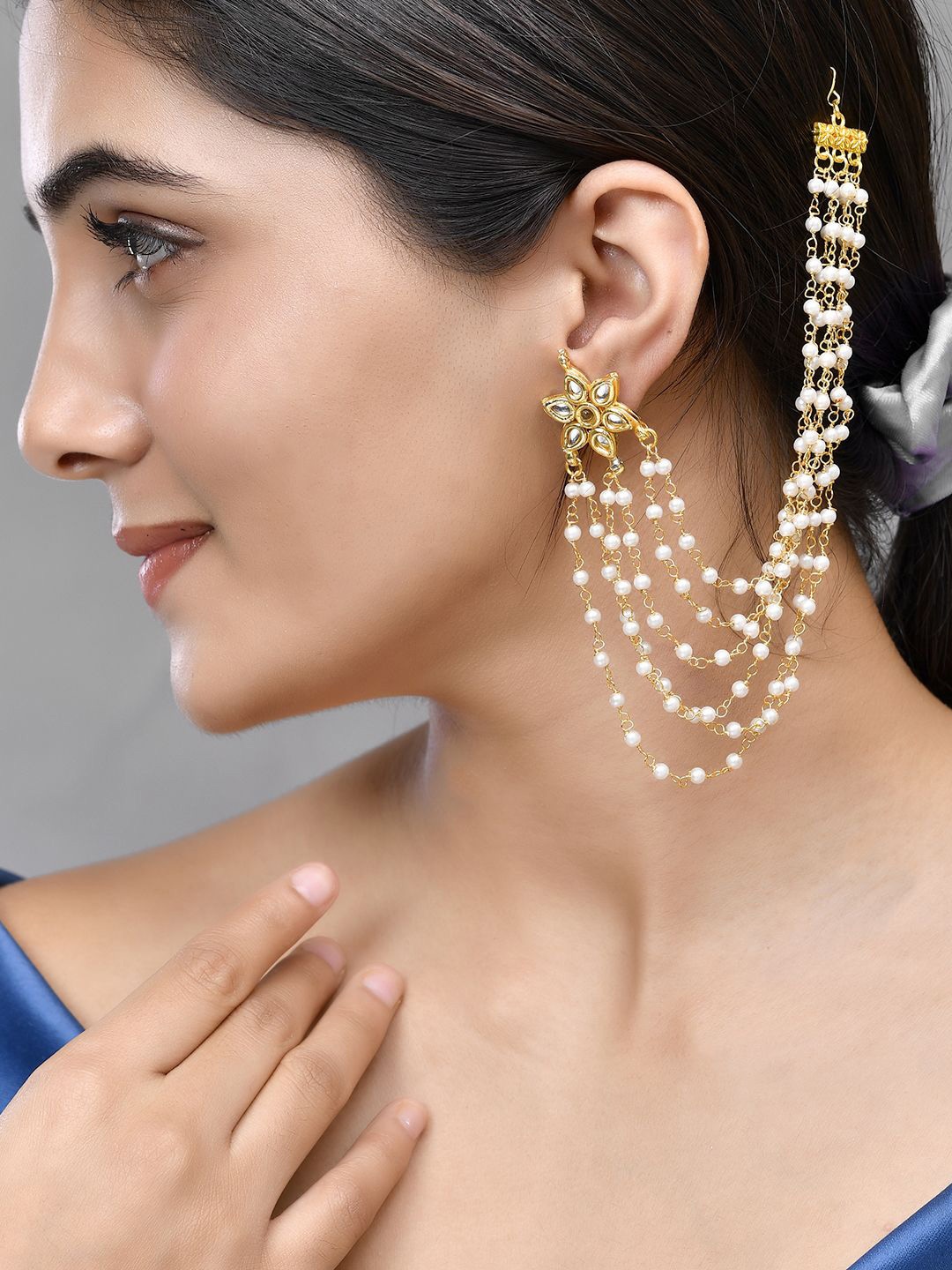 

Silvermerc Designs Gold Plated Pearls Studded Classic Ear Cuffs