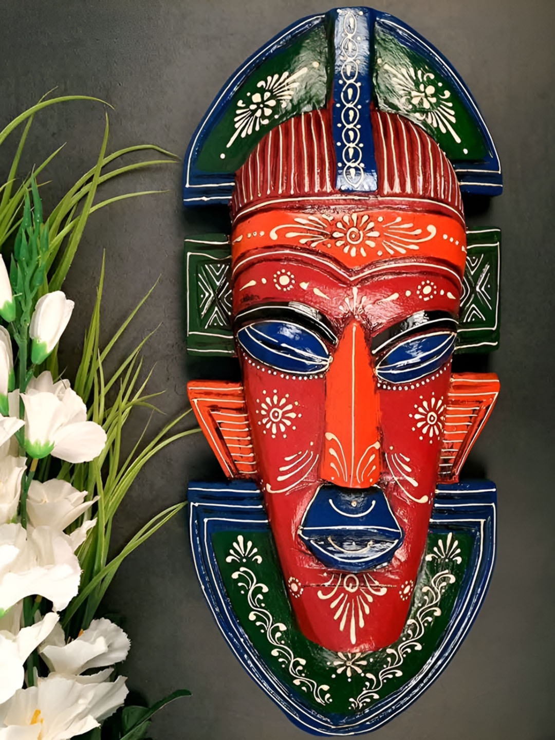 

apka mart Red & Blue Wooden Tribal Masks Wall Decor