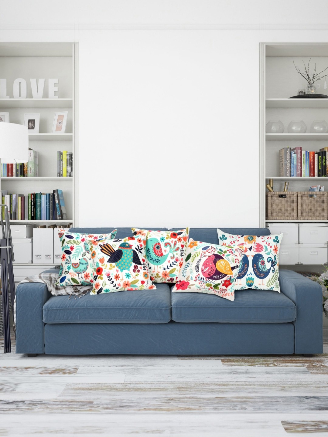 

Vendola White & Blue Set of 5 Quirky Satin Square Cushion Covers