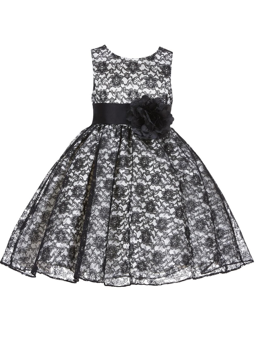 

Wish little Girls Floral Printed Fit & Flare Dress, Black