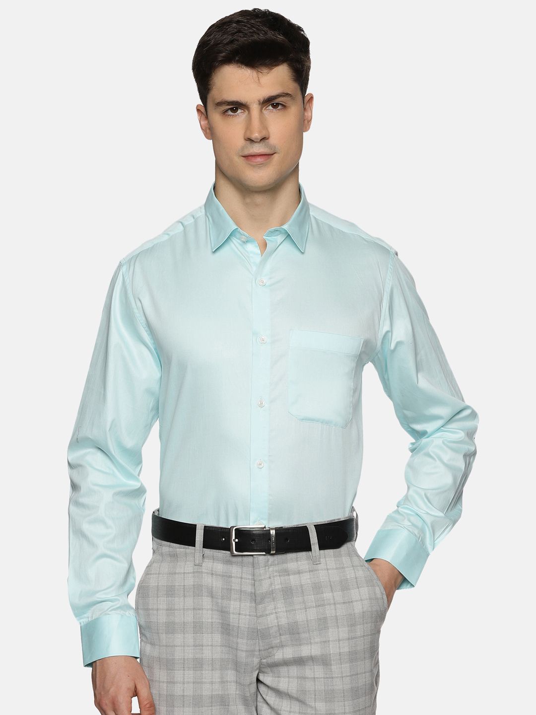 

THE FORMAL CLUB Men Premium Spread Collar Solid Cotton Formal Shirt, Turquoise blue