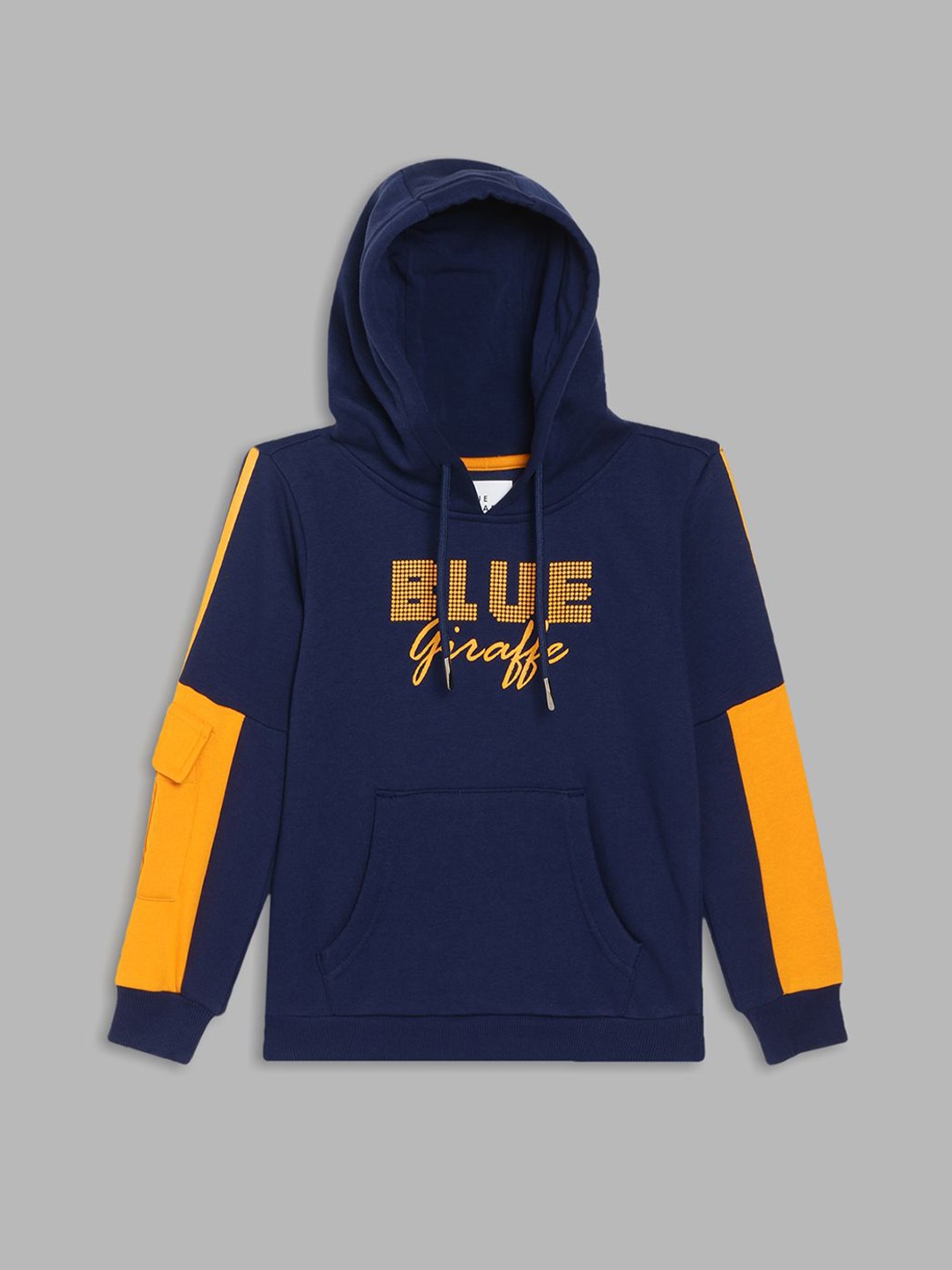 

Blue Giraffe Boys Colourblocked Hood Cotton Pullover Sweatshirt, Navy blue