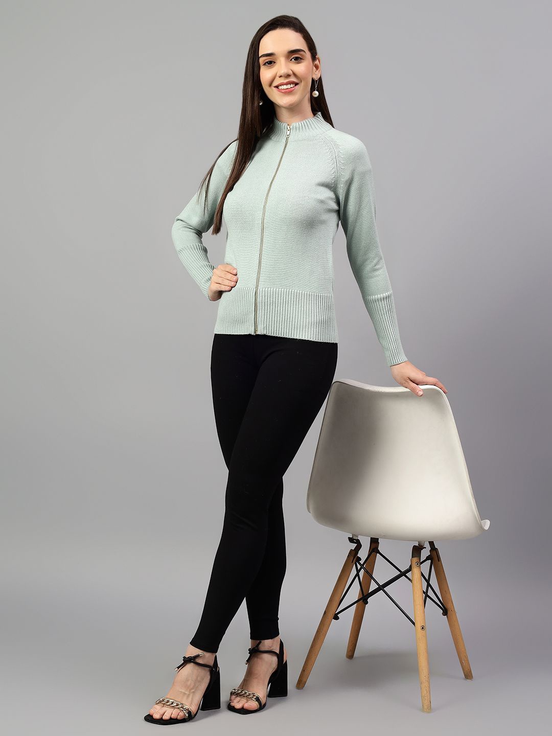 

Cantabil Women Mock Collar Cardigan, Blue