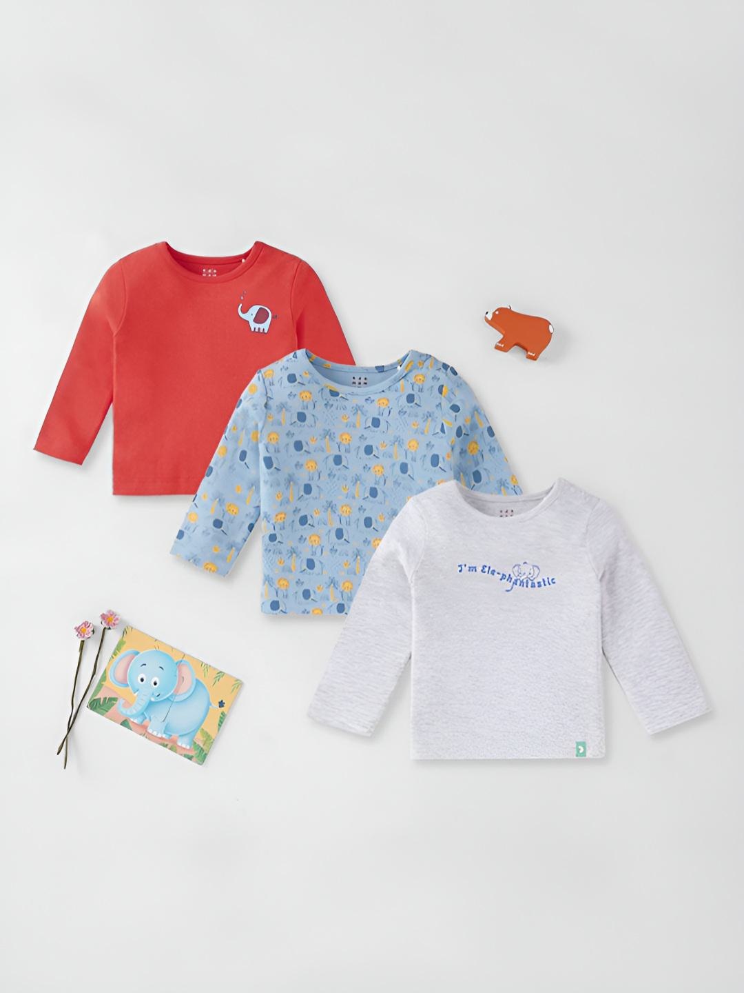 

Ed-a-Mamma Baby Boys Pack Of 3 Bio Finish Floral Printed Round Neck Cotton T-shirts, Red