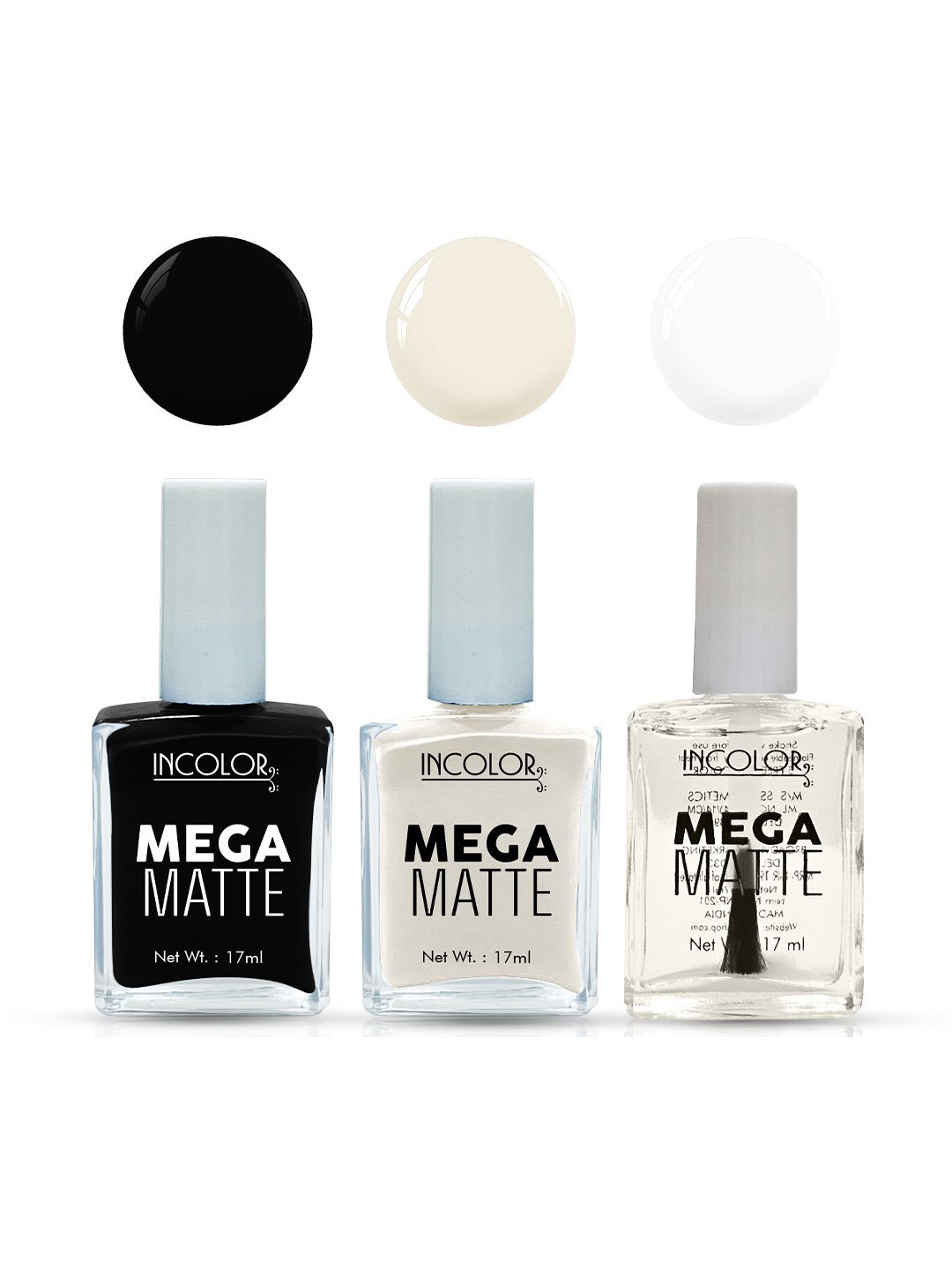 

INCOLOR Set Of 3 Mega Matte Nail Paint - 17 ml Each - 58 - 57 - 59, Multi