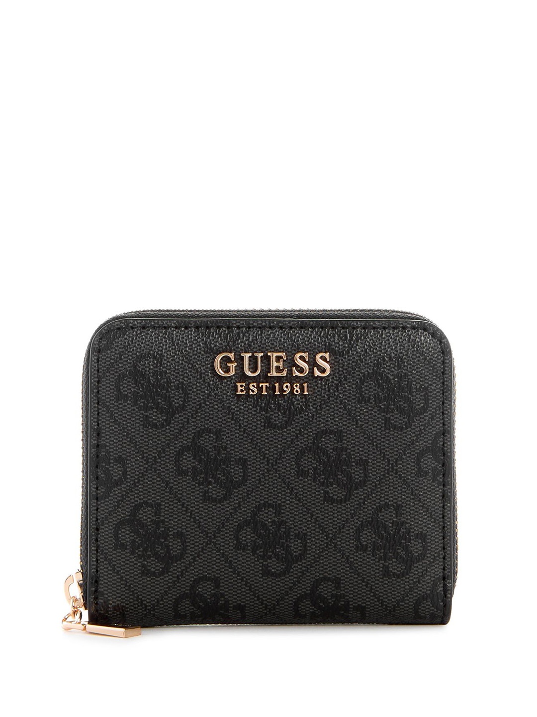 

GUESS Women Typography Printed PU Zip Around Wallet, Grey