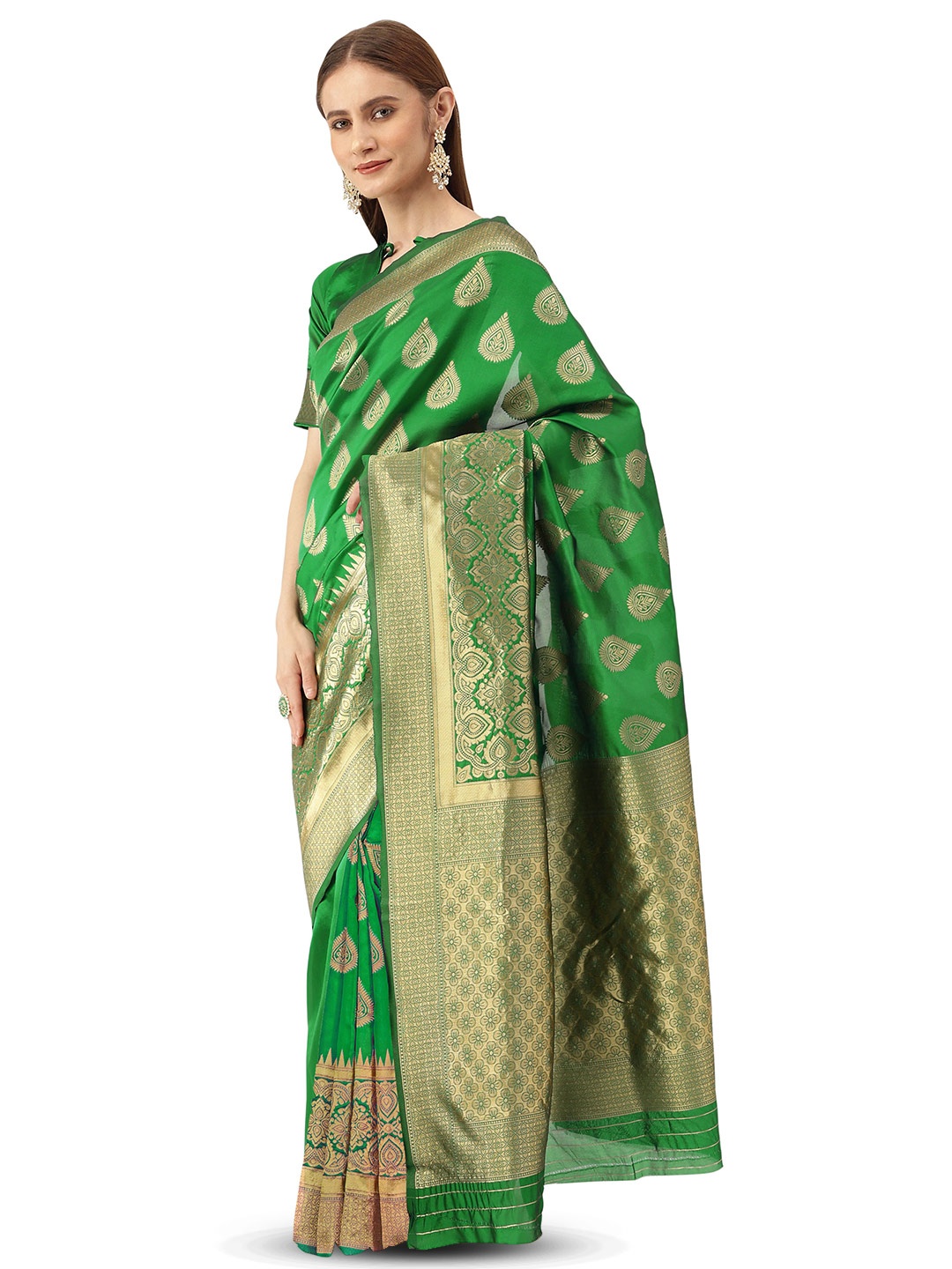 

Maroosh Woven Design Zari Banarasi Saree, Green