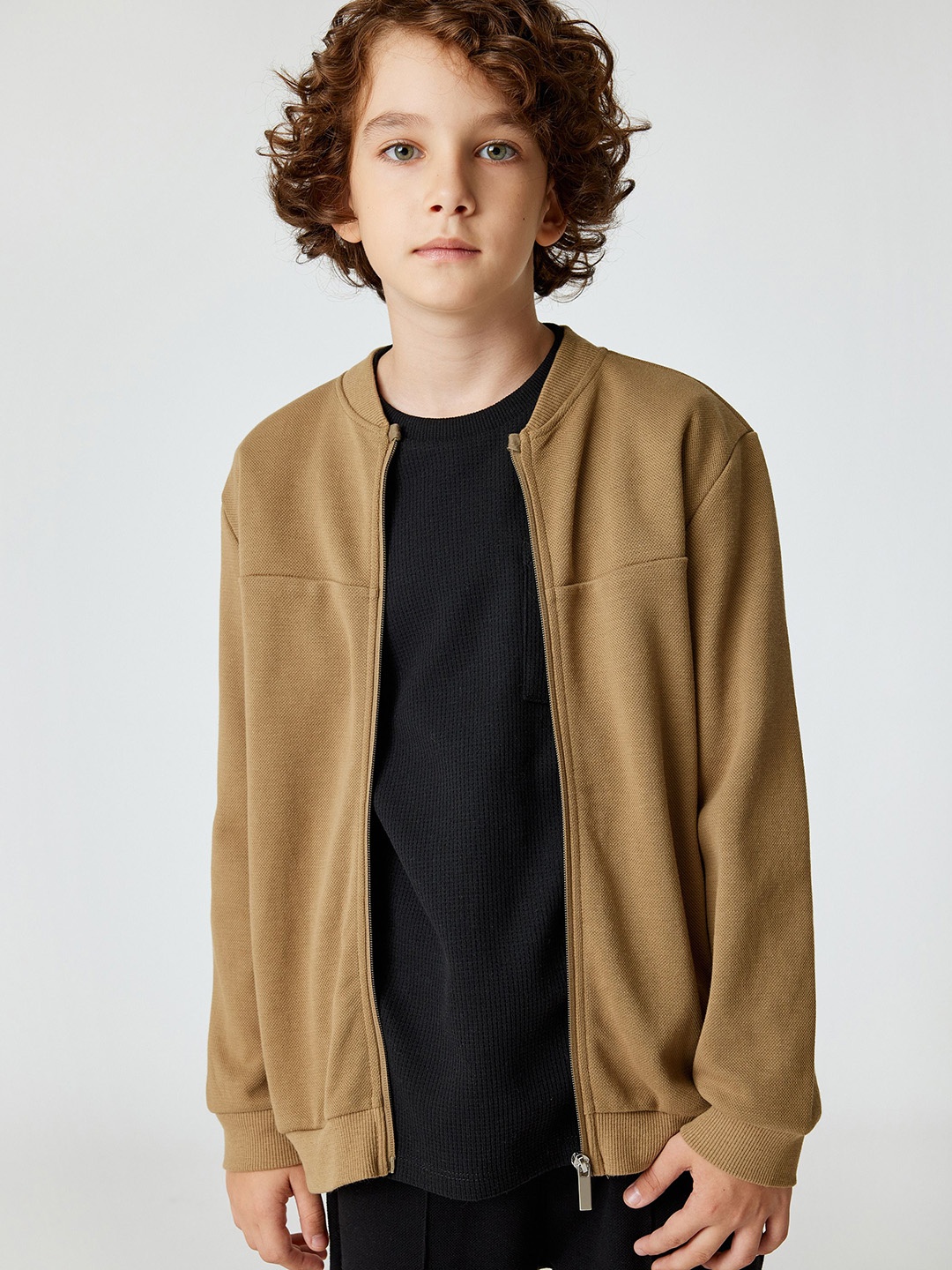 

Koton Boys Checked Longline Bomber Jacket, Camel brown