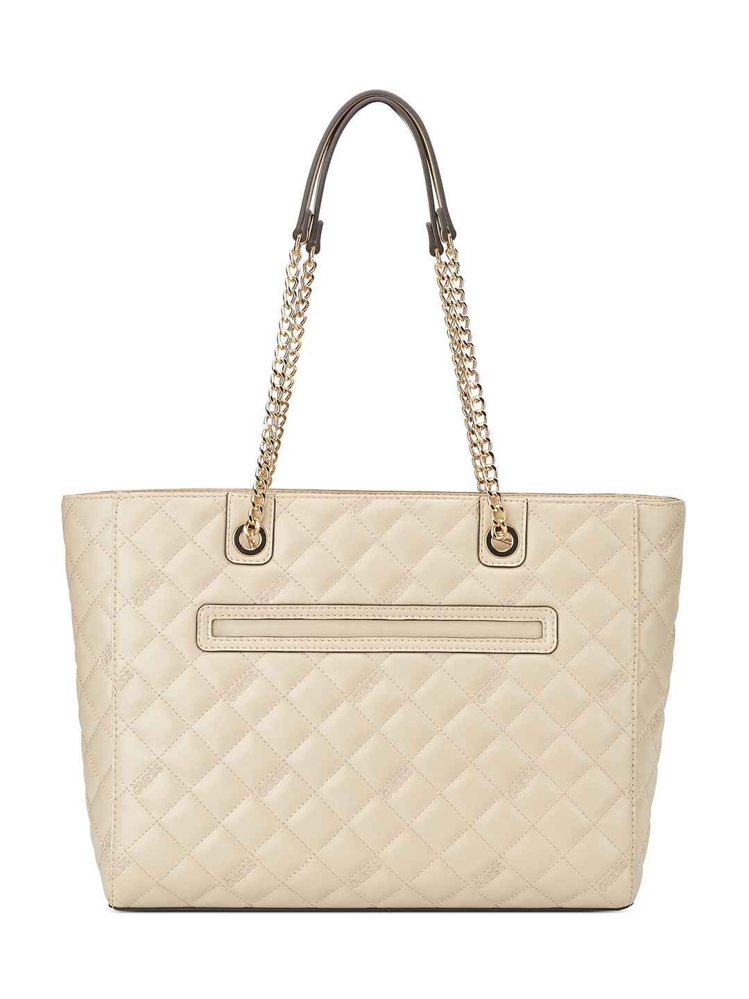 

GUESS Textured PU Structured Tote Bag with Quilted, Beige