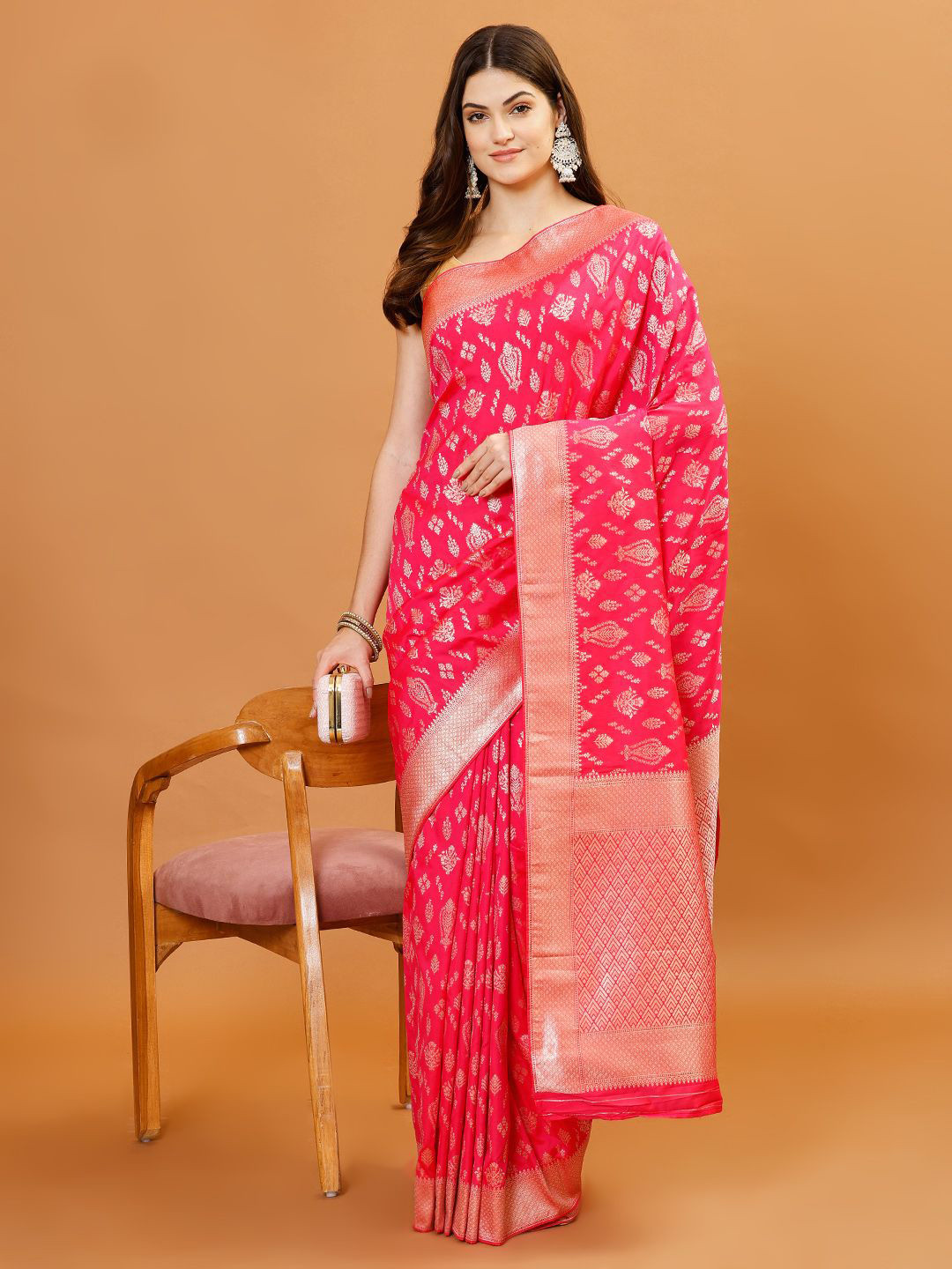 

Meena Bazaar Woven Design Zari Banarasi Saree, Pink