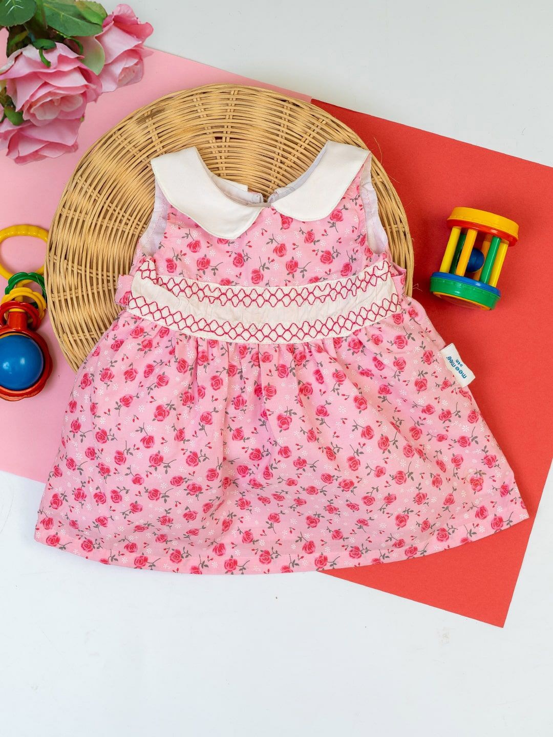 

MeeMee Girls Floral Printed Peter Pan Collar Fit & Flare Dress, Pink