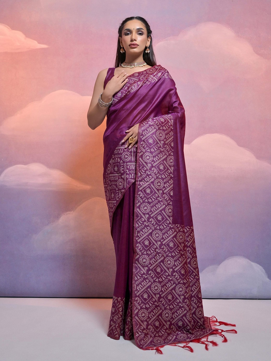 

Kandora Solid Woven Design Border Pure Silk Saree With Blouse Piece, Lavender