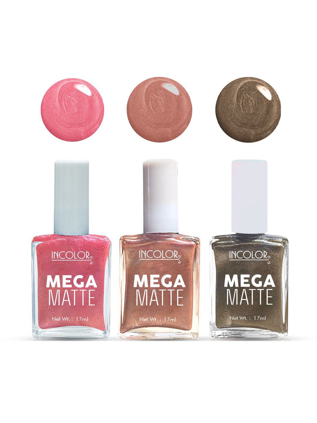 

INCOLOR Set Of 3 Mega Matte Nail Paint - 17 ml Each - 38 - 34 - 54, Multi