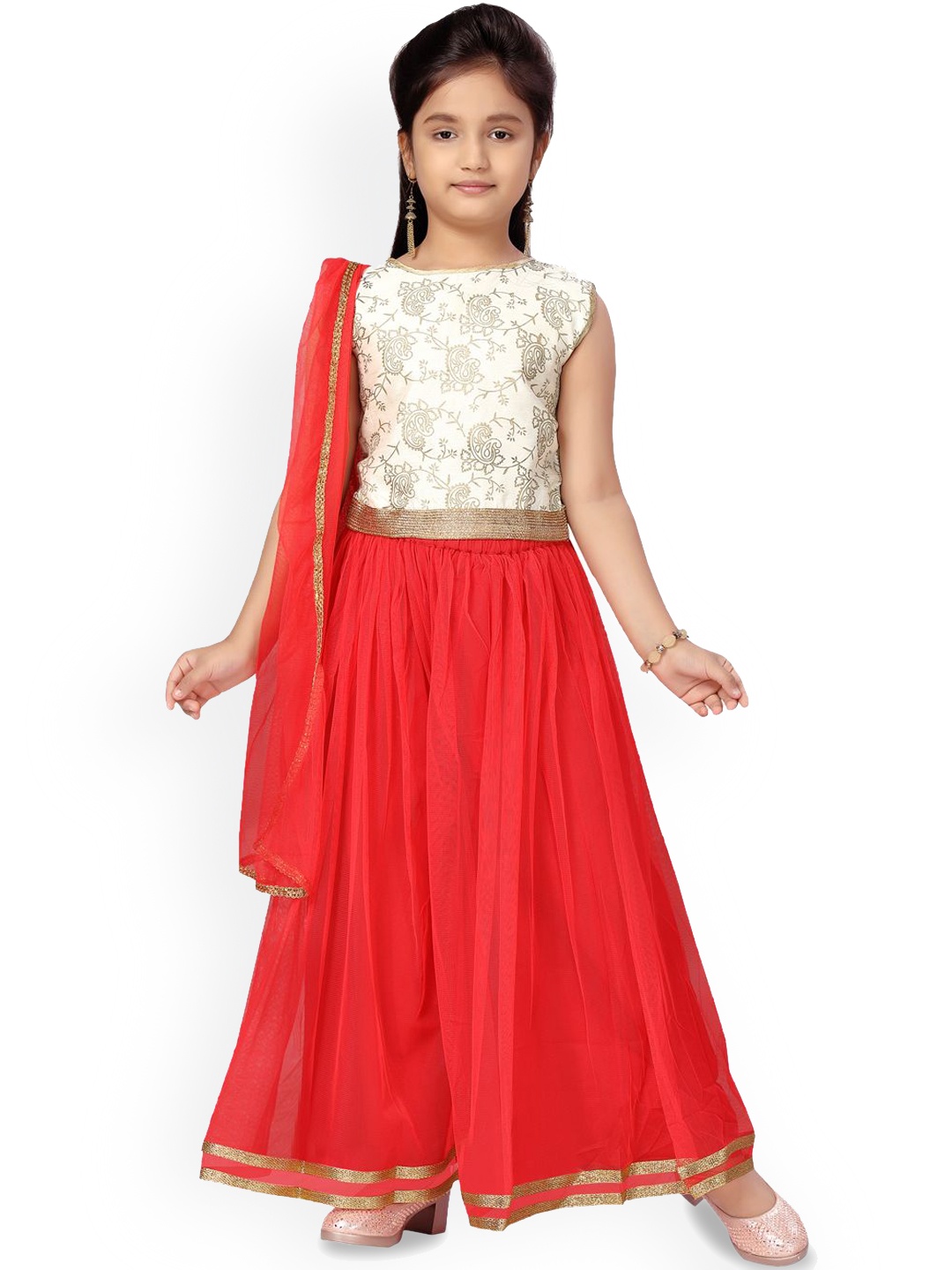 

BAESD Girls Printed Top & Palazzos With Dupatta Clothing Set, Cream