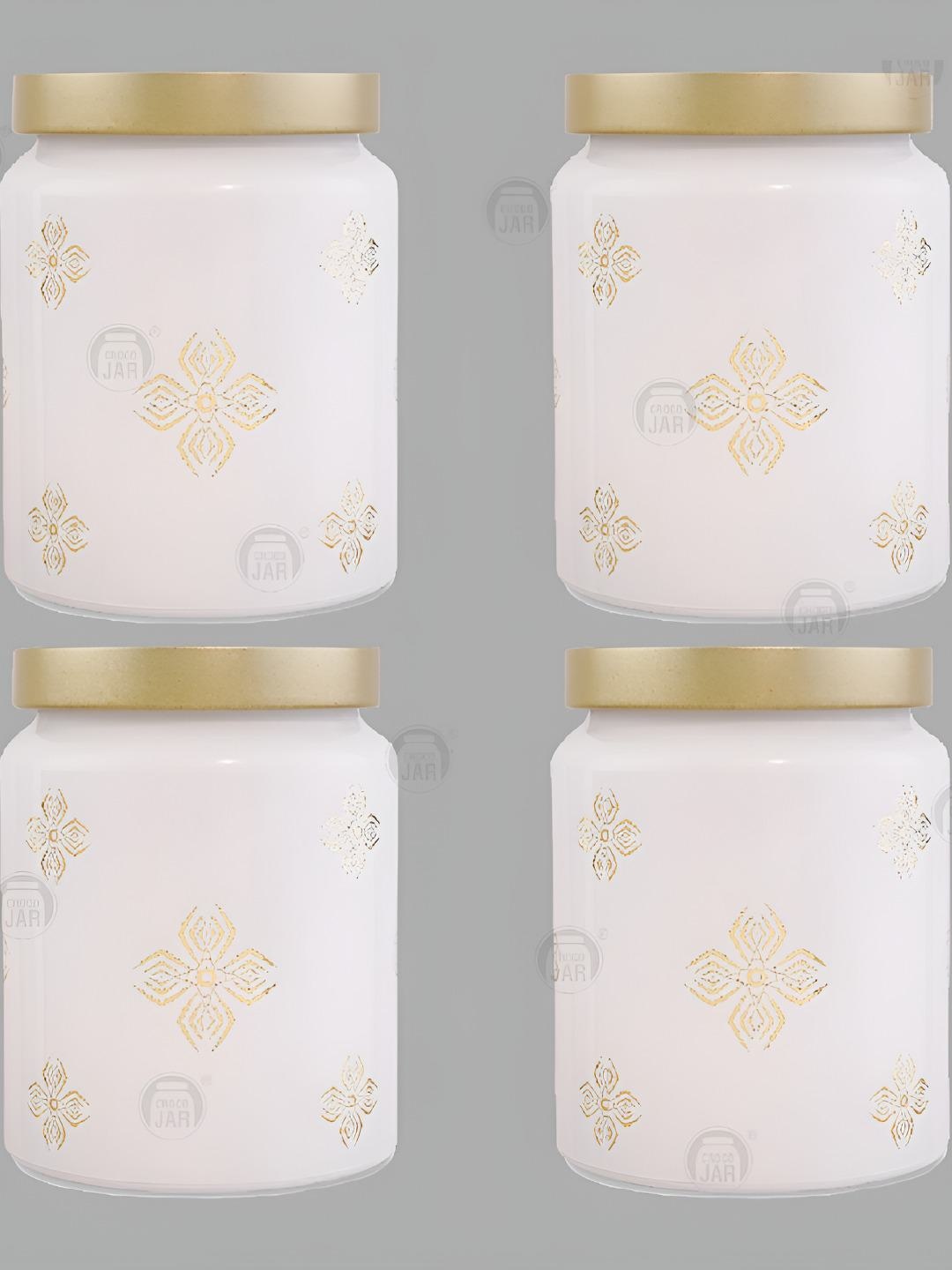 

tyche enterprises White & Gold Toned 4 Pieces Glass Dishwasher Safe Container 770ml