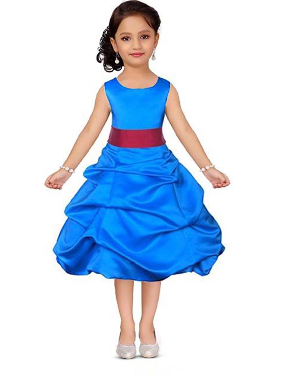 

Wish little Girls Round Neck A-Line Knee Length Dress, Blue
