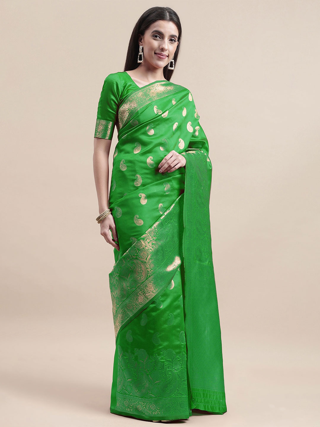 

Maroosh Woven Design Zari Banarasi Saree, Green