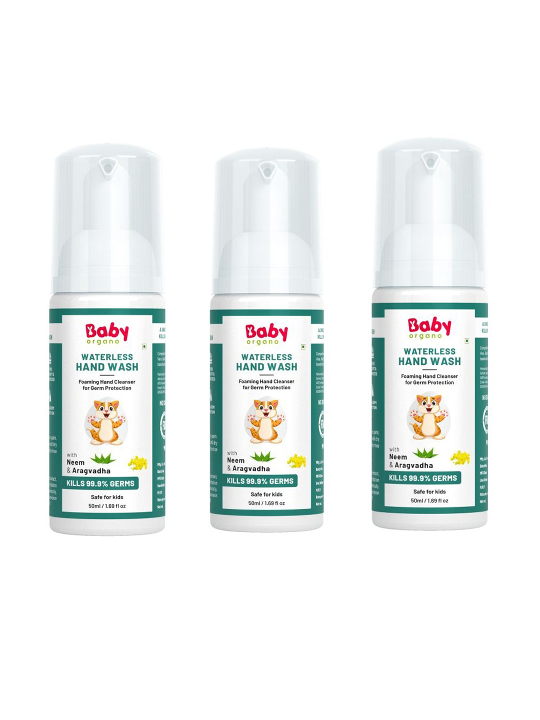 

BABYORGANO Set Of 3 Waterless Handwash With Neem & Tulsi Extracts - 50 ml Each, White