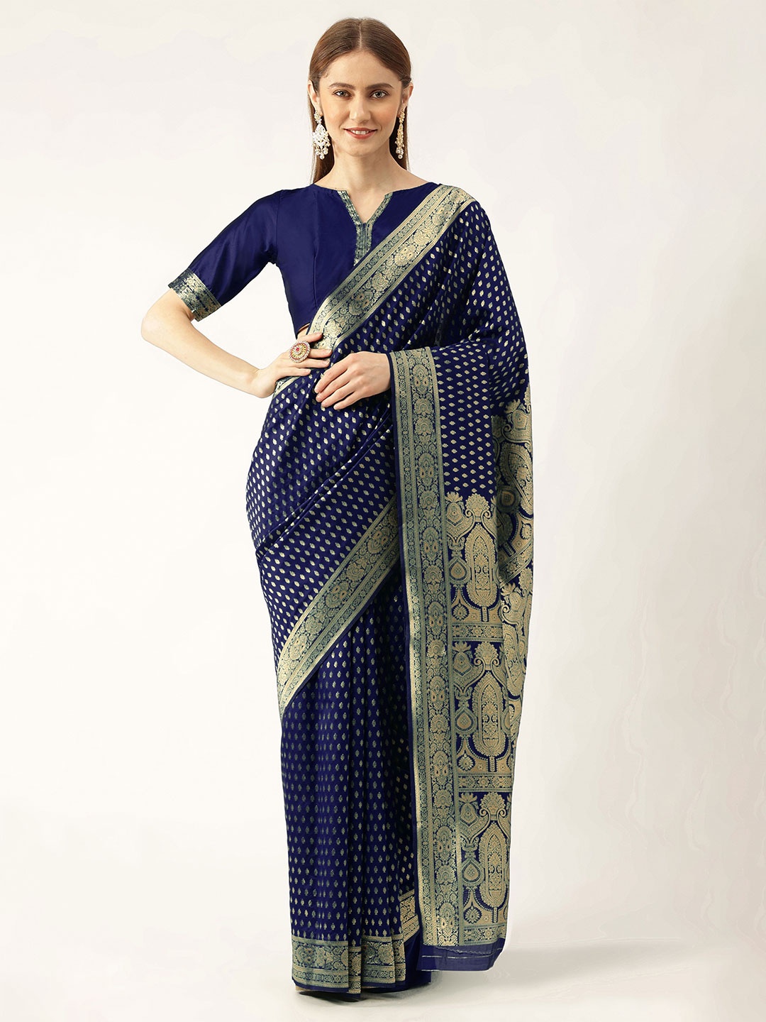 

Maroosh Ethnic Motifs Woven Design Zari Saree, Blue
