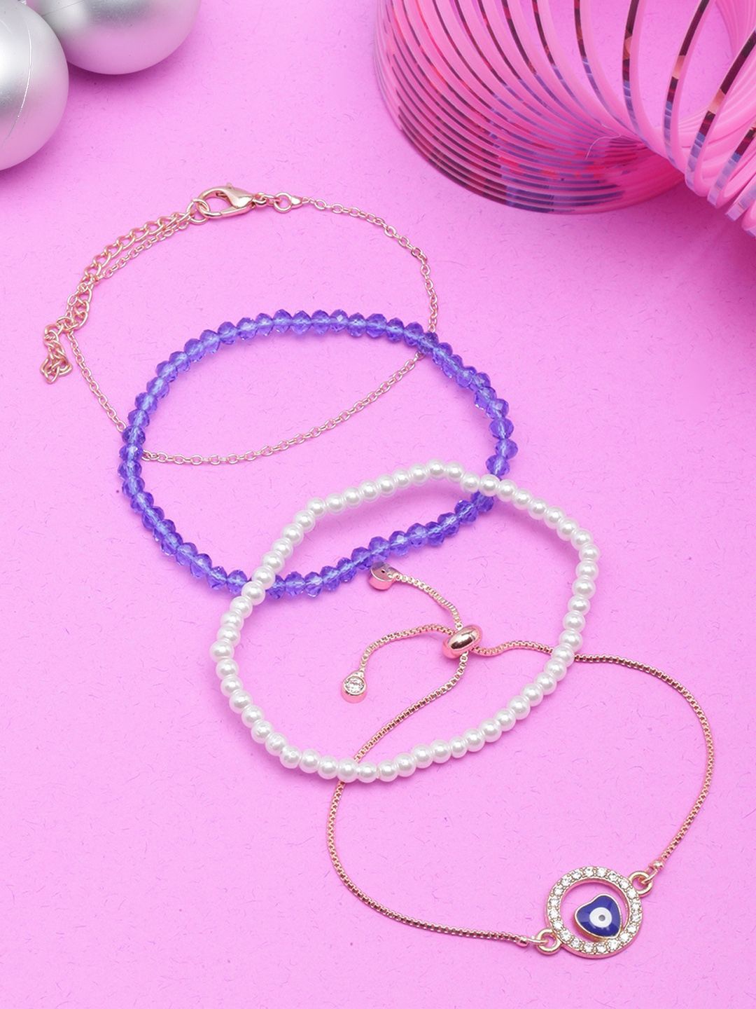 

KPOP Set Of 4 Brass Rose Gold-Plated Charm Bracelet